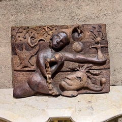 Art mural en relief du milieu du siècle Céramique Poterie Sculpture