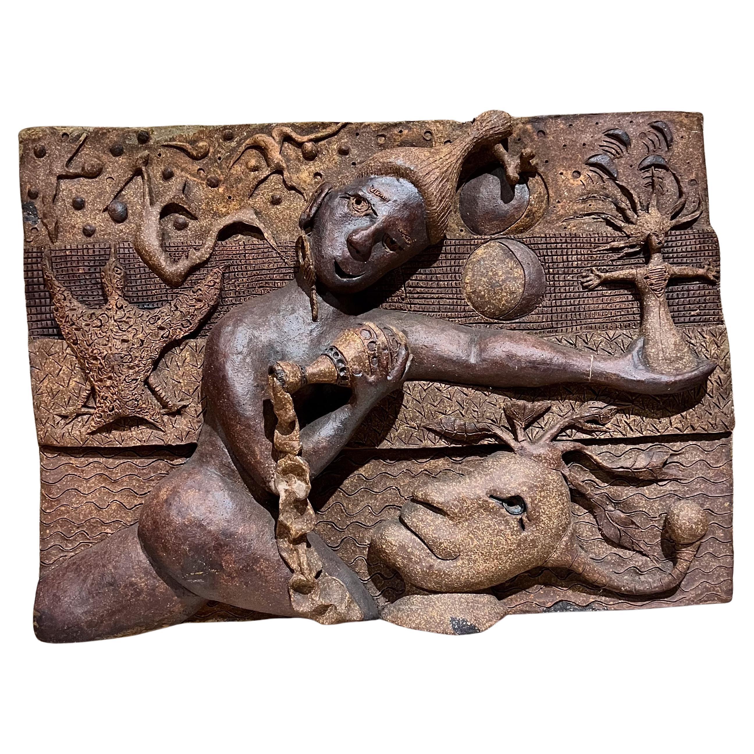 Midcentury Relief Wall Art Ceramic Pottery Sculpture