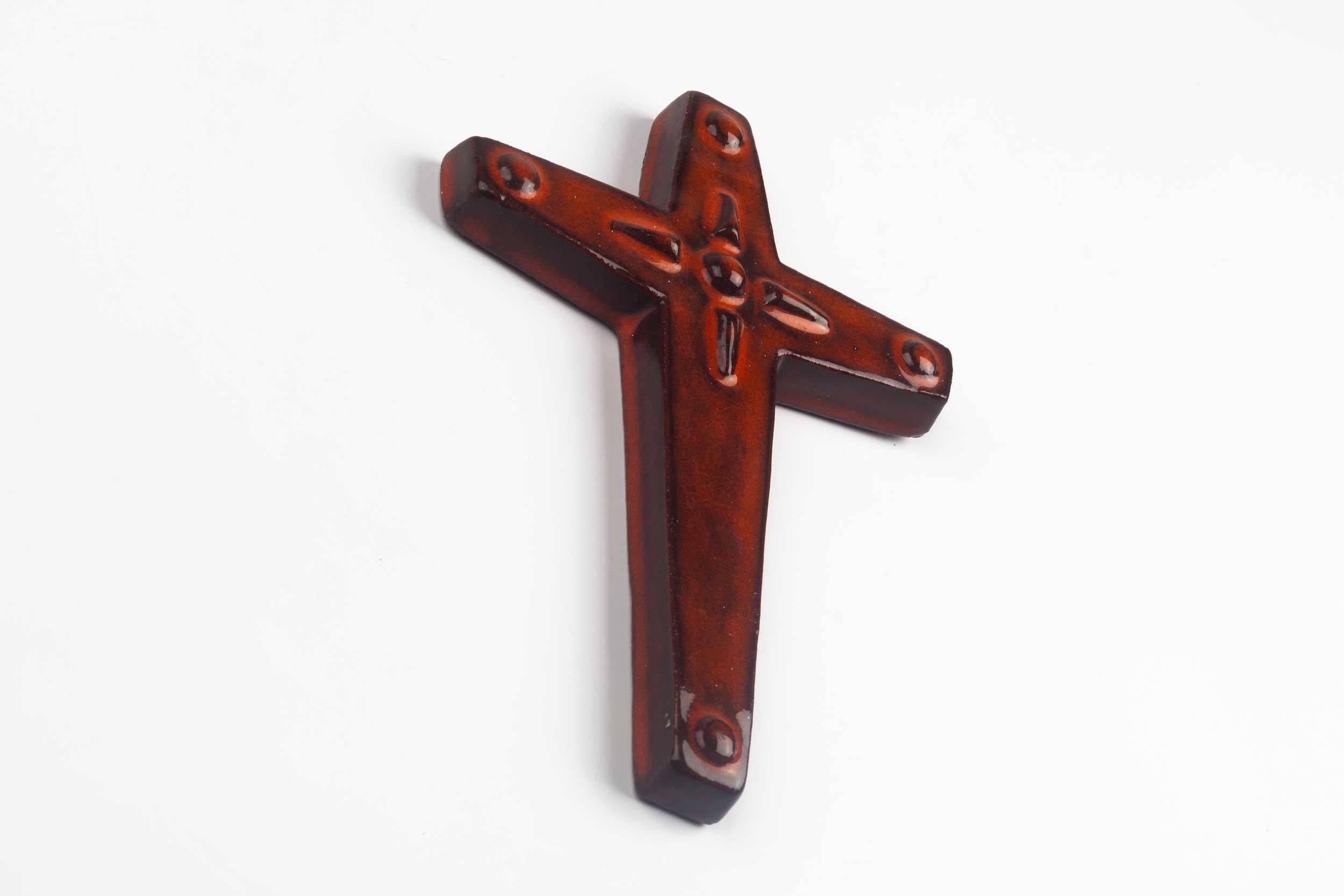 Mid-Century Modern Midcentury Religious European Ceramic Cross, 1970s For Sale