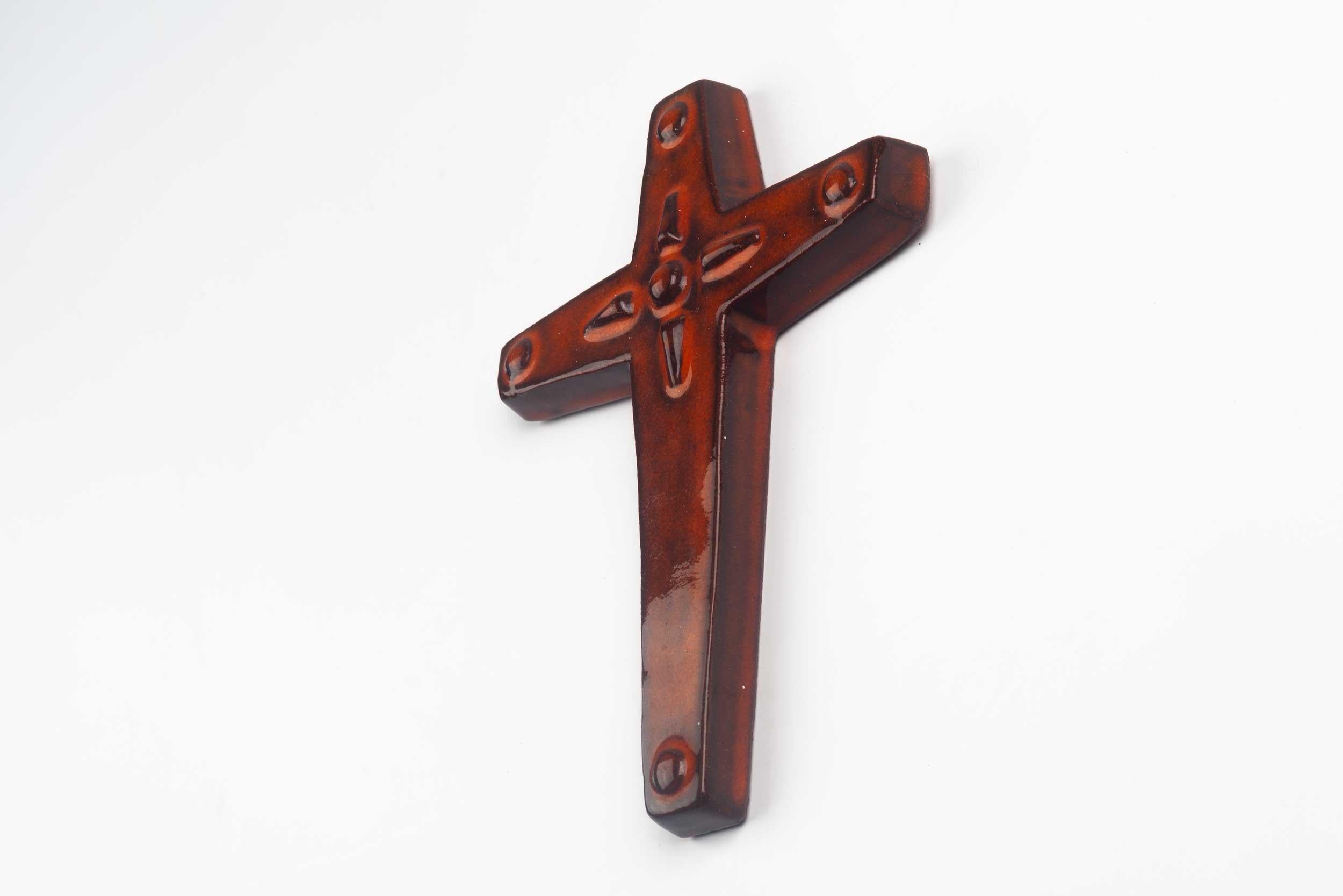 Belgian Midcentury Religious European Ceramic Cross, 1970s For Sale