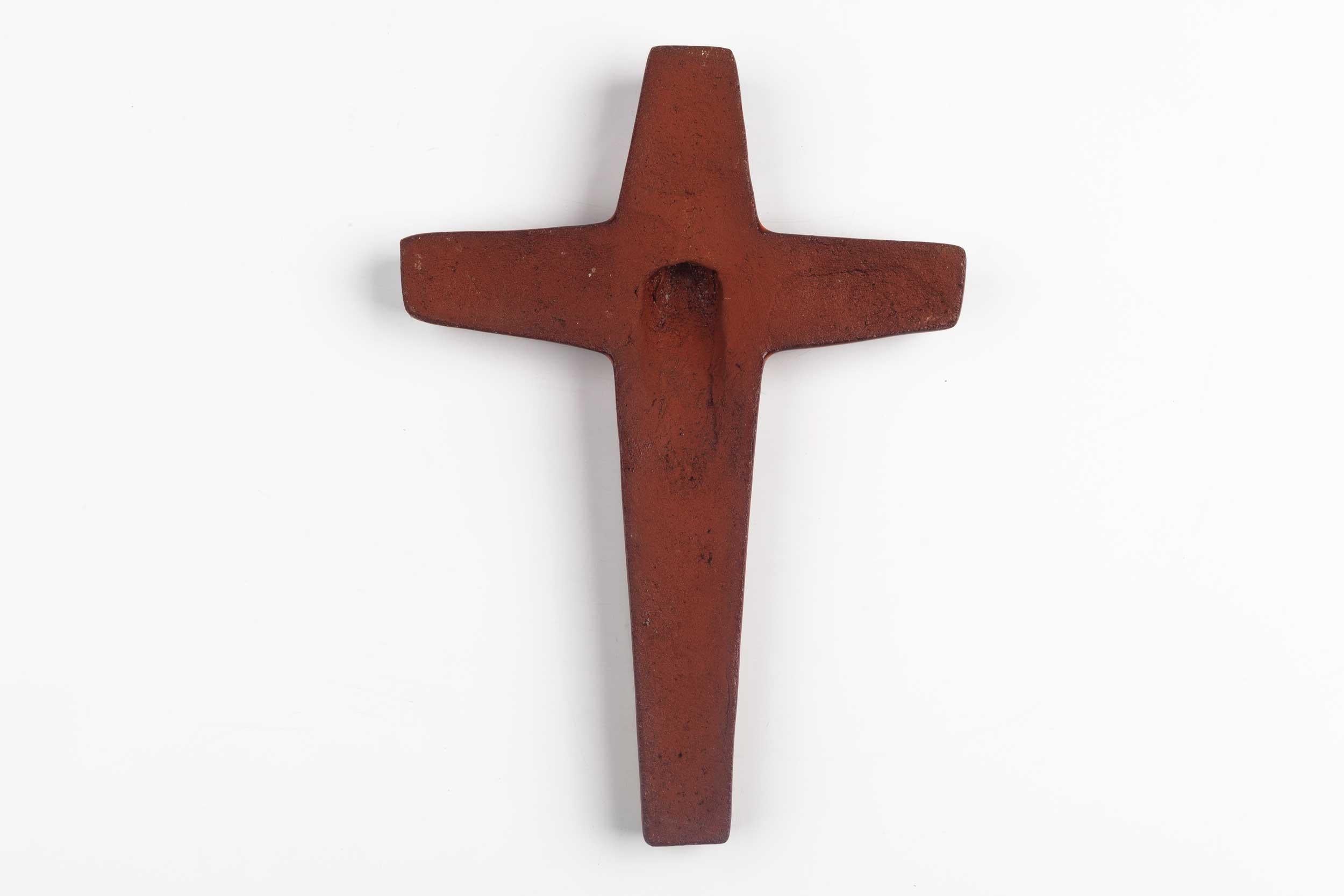 Hand-Crafted Midcentury Religious European Ceramic Cross, 1970s For Sale