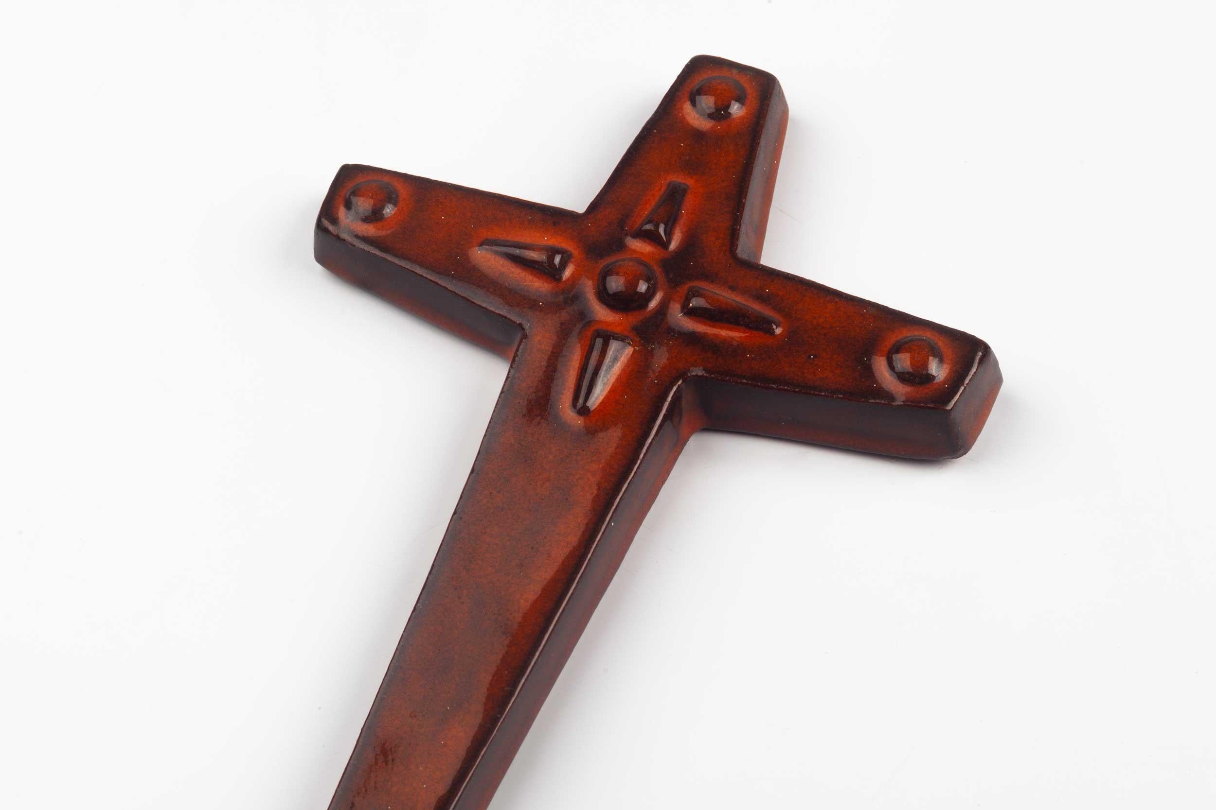 Late 20th Century Midcentury Religious European Ceramic Cross, 1970s For Sale