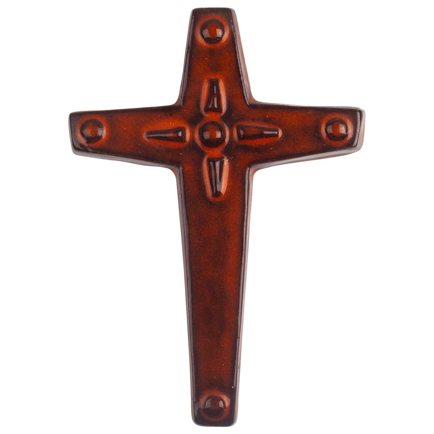 Midcentury Religious European Ceramic Cross, 1970s For Sale