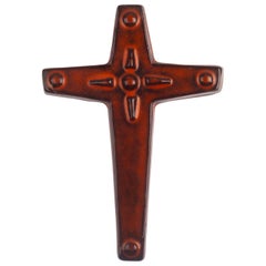 Midcentury Religious European Ceramic Cross, 1970s