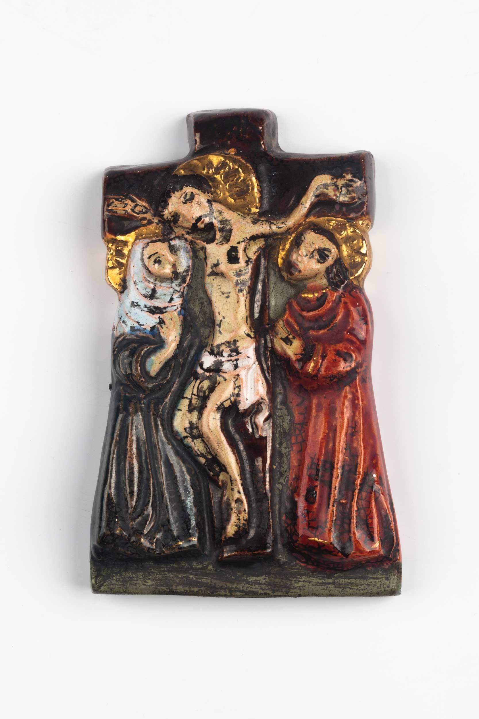 Late 20th Century Midcentury Religious European Ceramic Crucifix, 1970s
