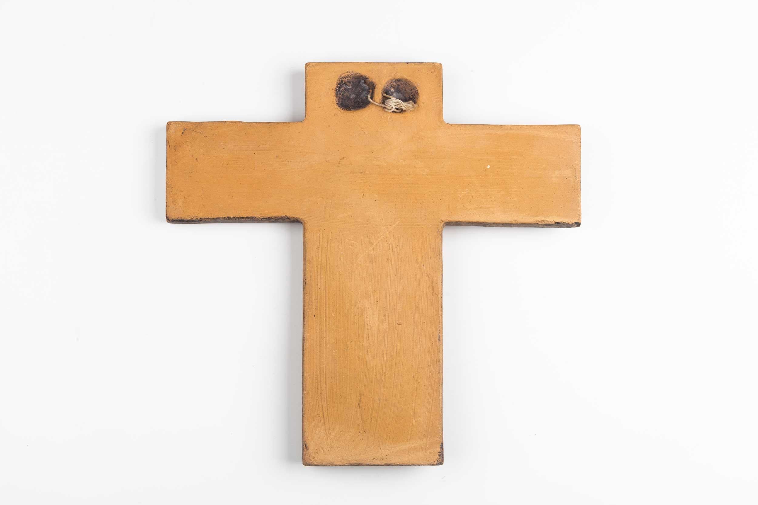 Late 20th Century Midcentury Religious European Ceramic Crucifix, 1970s For Sale