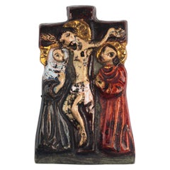 Midcentury Religious European Ceramic Crucifix, 1970s