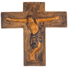 Midcentury Religious European Ceramic Crucifix, 1970s