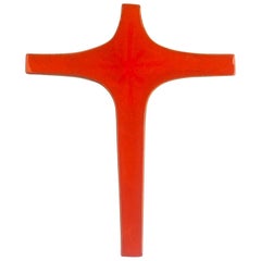 Midcentury Religious European Ceramic Crucifix, Bright Orange, 1970s Midcentury Religious European Ceramic Crucifix, Bright Orange, 1970s