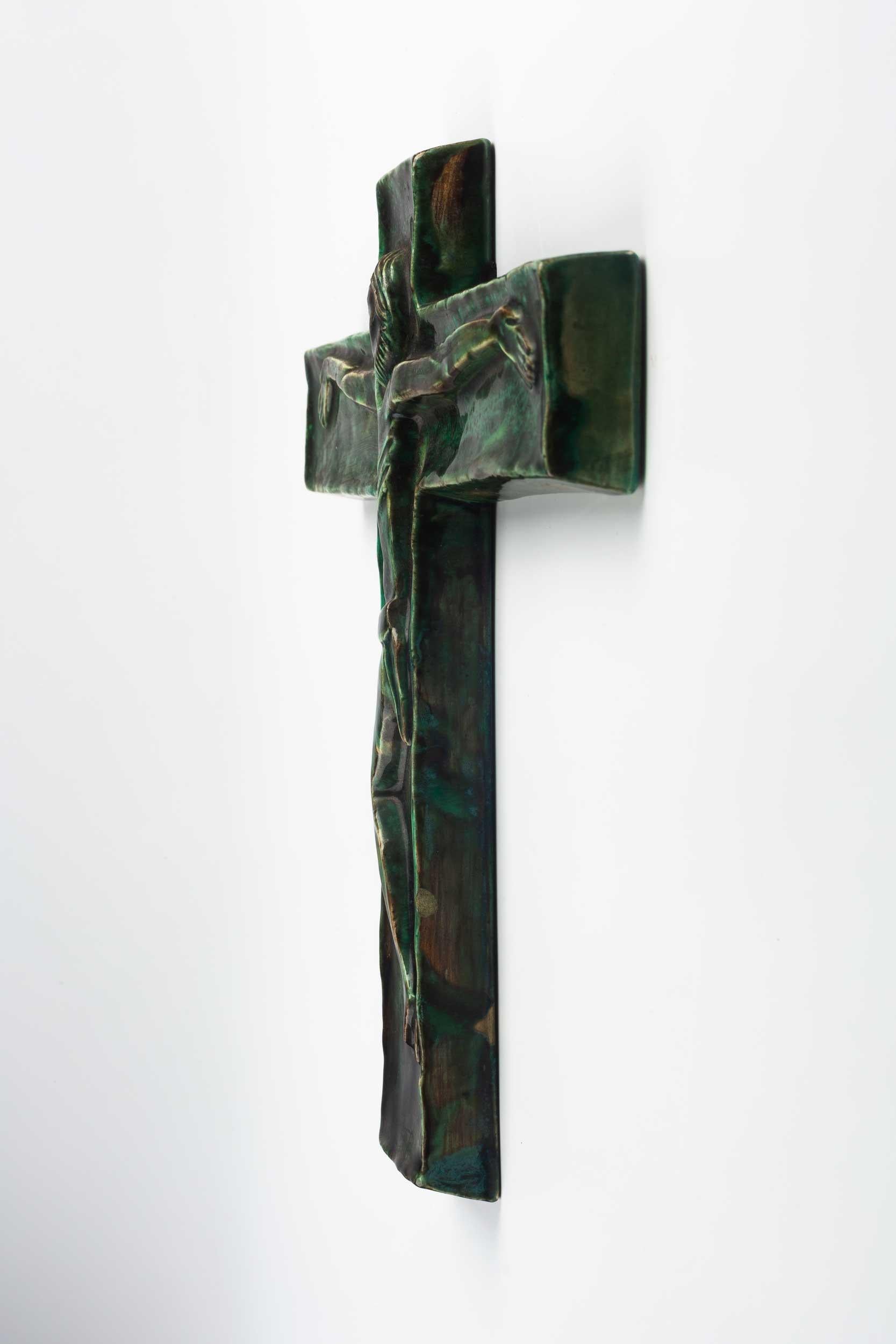 Midcentury Religious European Crucifix, Green, 1970s For Sale 2