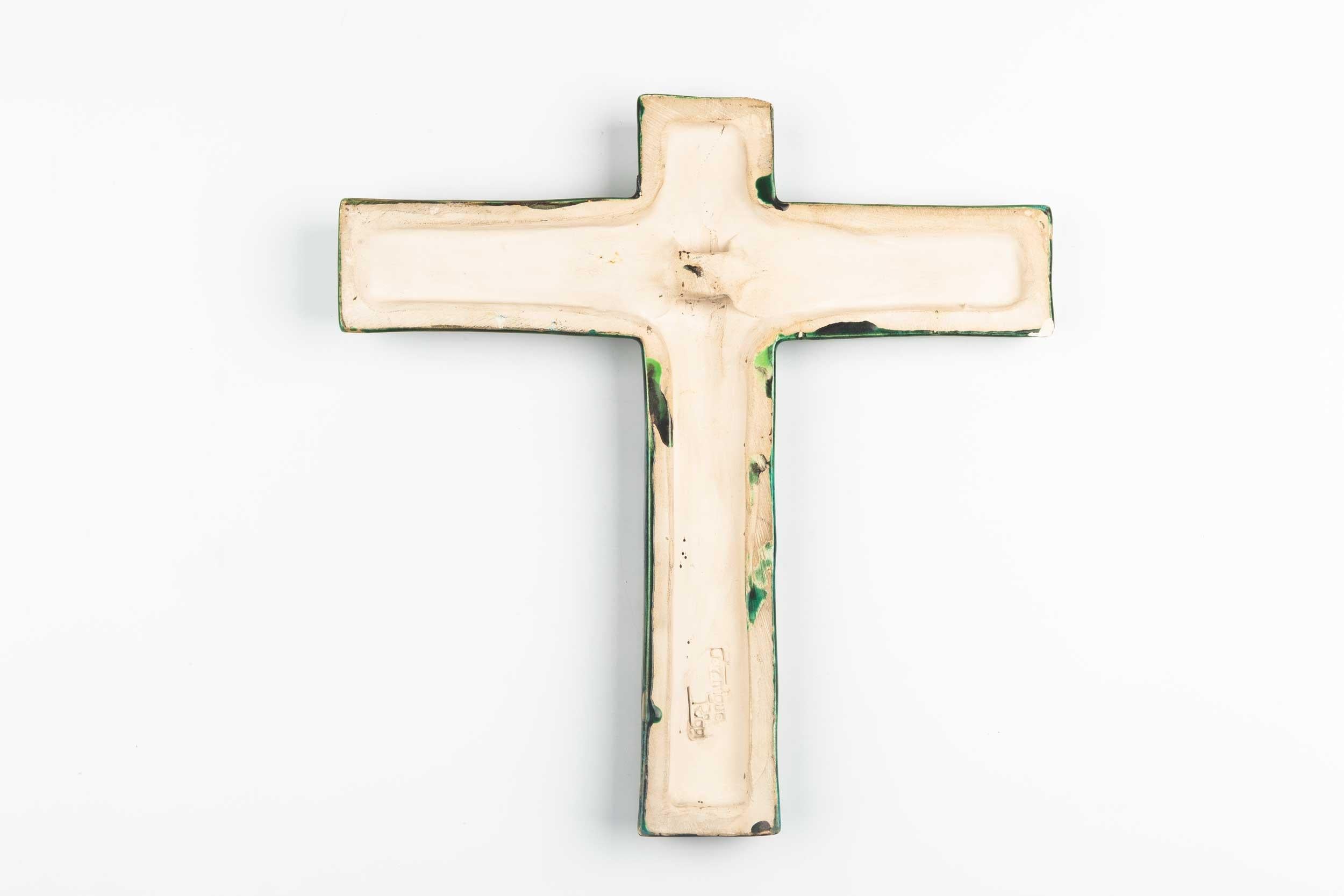 Midcentury Religious European Crucifix, Green, 1970s In Good Condition For Sale In Chicago, IL