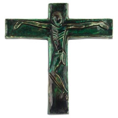Midcentury Religious European Crucifix, Green, 1970s