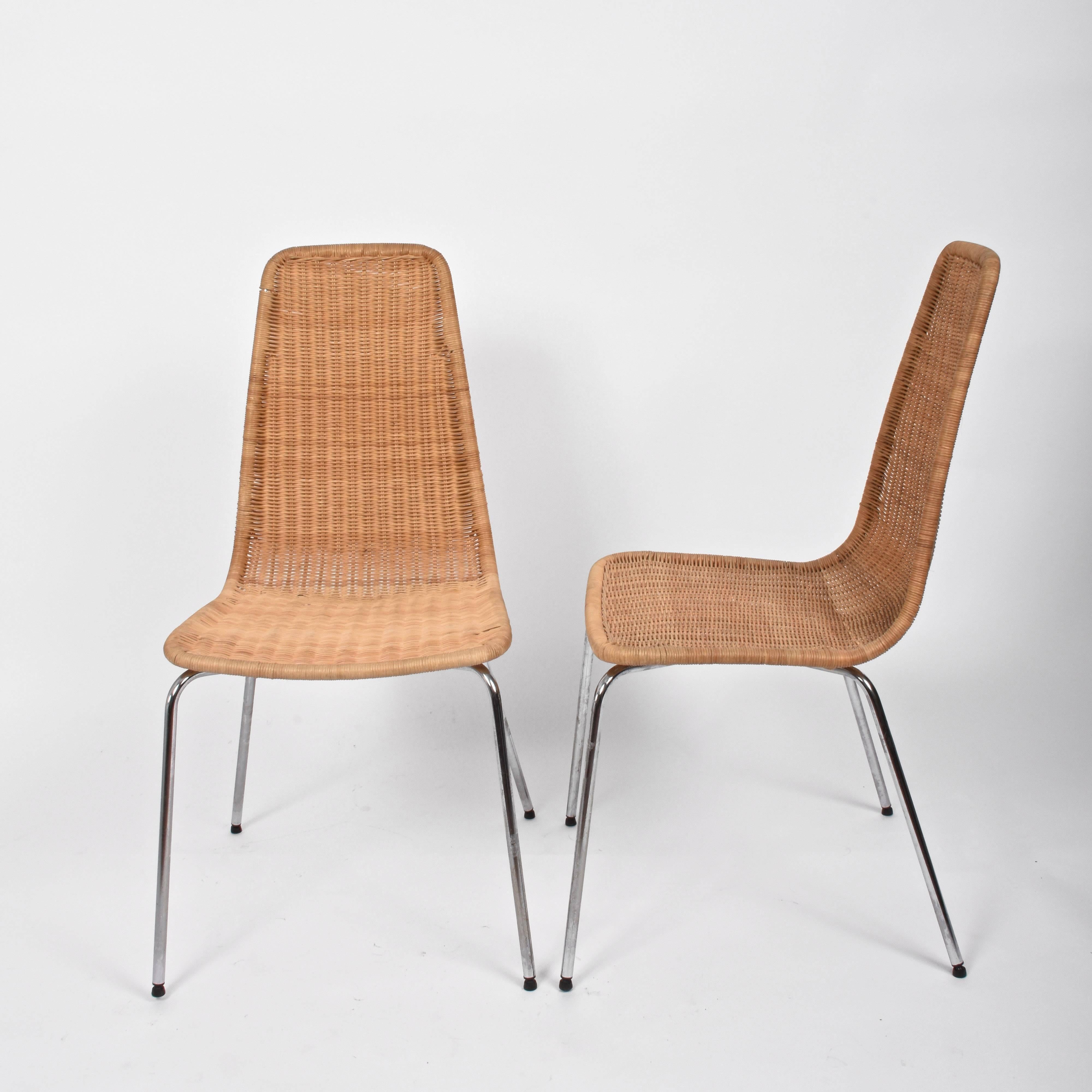 Midcentury Removable Rattan and Wicker and Chromed Metal Italian Chairs, 1970s In Good Condition In Roma, IT