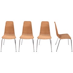 Midcentury Removable Rattan Wicker and Chromed Metal Italian Chairs, 1970s