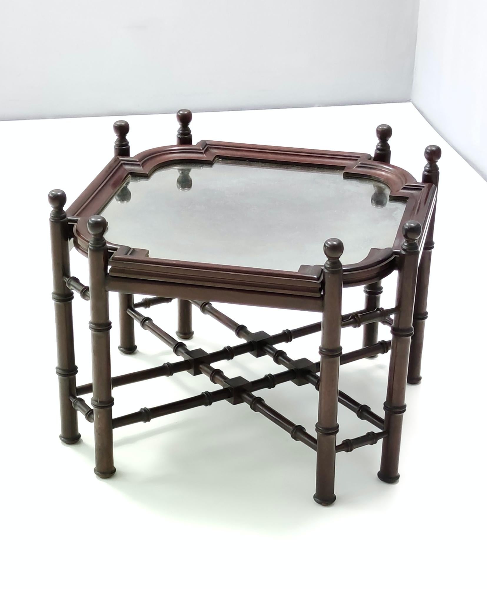 Mid-20th Century Midcentury Renaissance Style Beech Coffee Table with an Antiqued Mirror Top