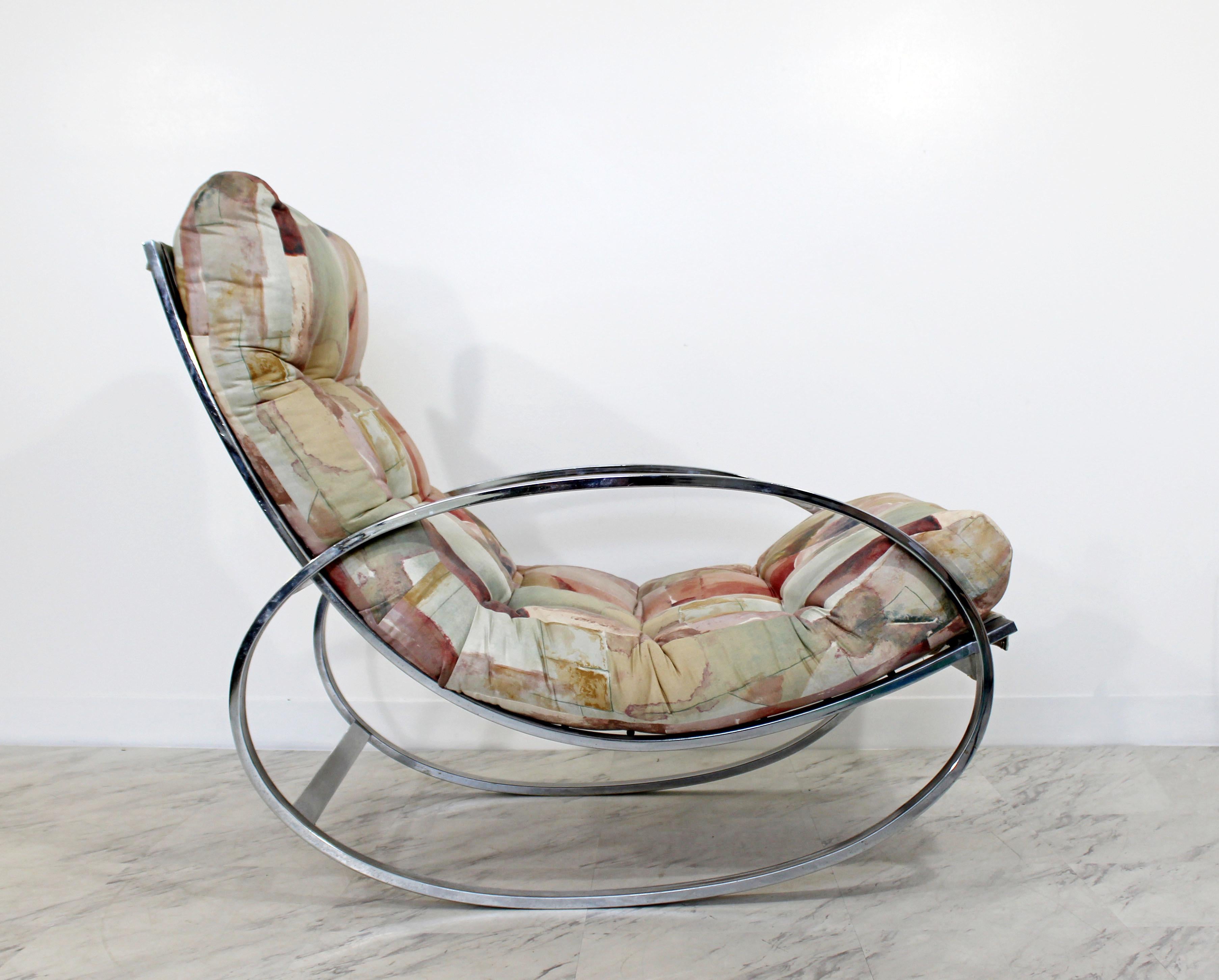 Mid-Century Modern Midcentury Renato Zevi Chrome Elliptical Rocking Chair Selig Baughman Era, 1970s