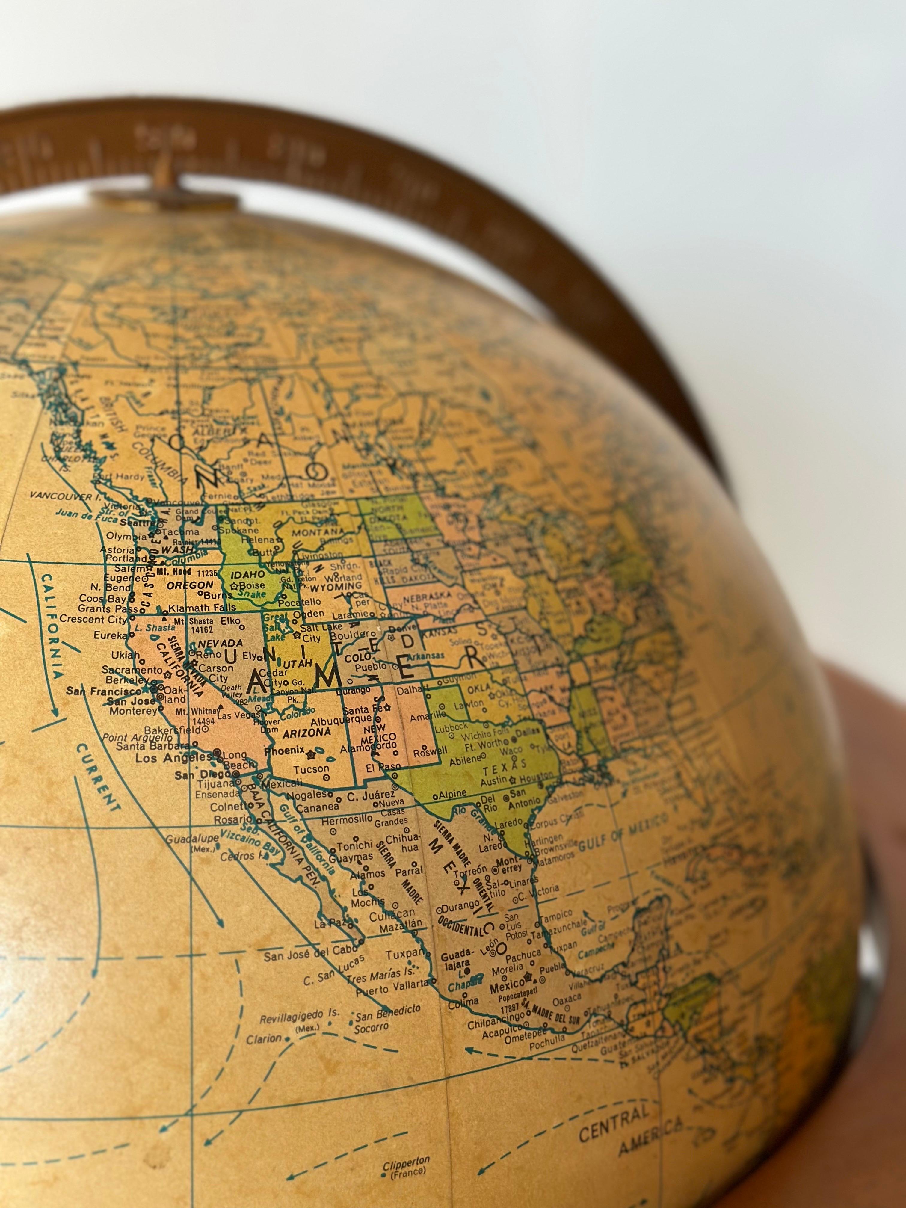 Midcentury Replogle Illuminated Globe on Solid Wood Stand 5