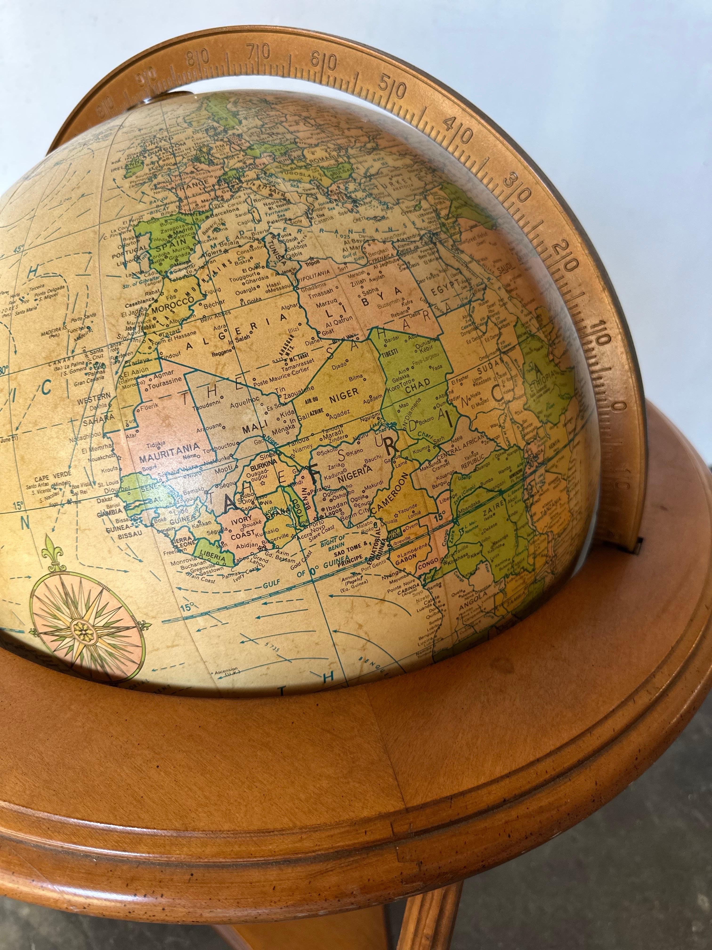 Midcentury Replogle Illuminated Globe on Solid Wood Stand 6
