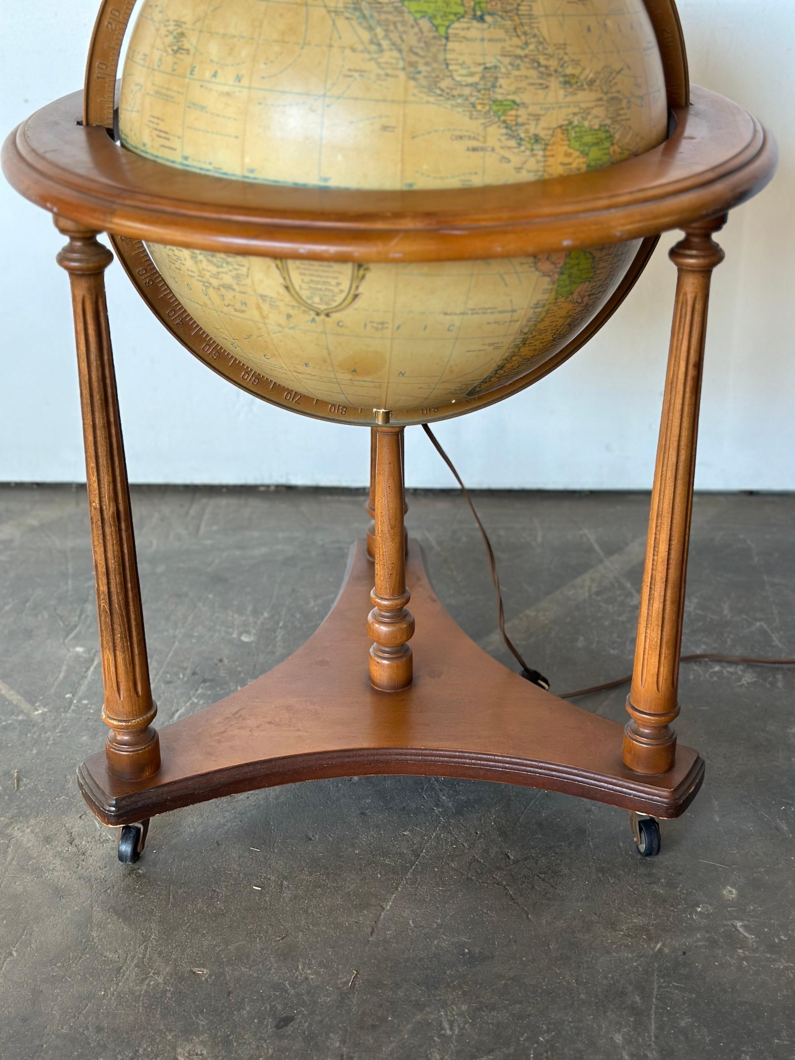 Midcentury Replogle Illuminated Globe on Solid Wood Stand 7