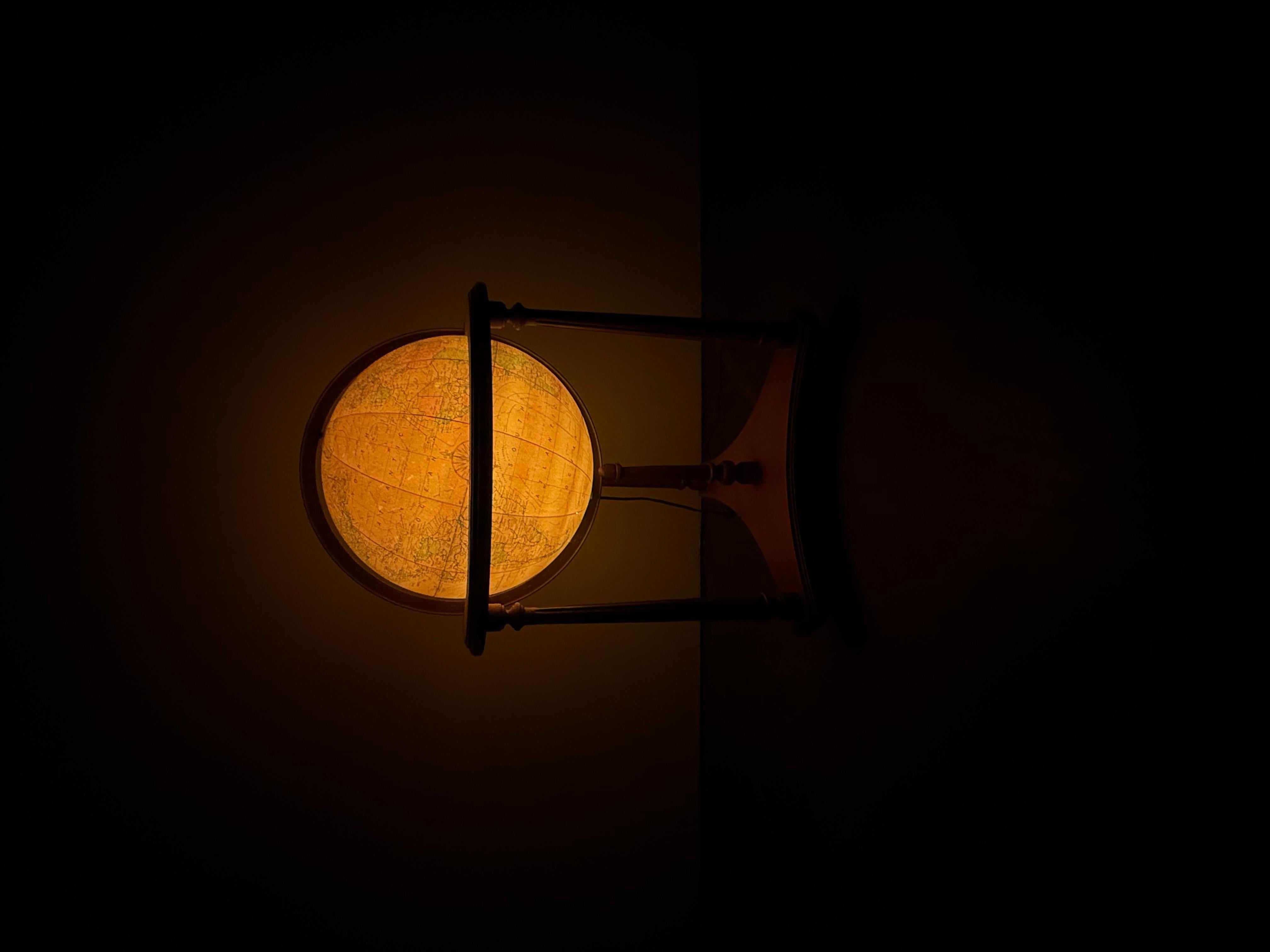 Midcentury Replogle Illuminated Globe on Solid Wood Stand 14