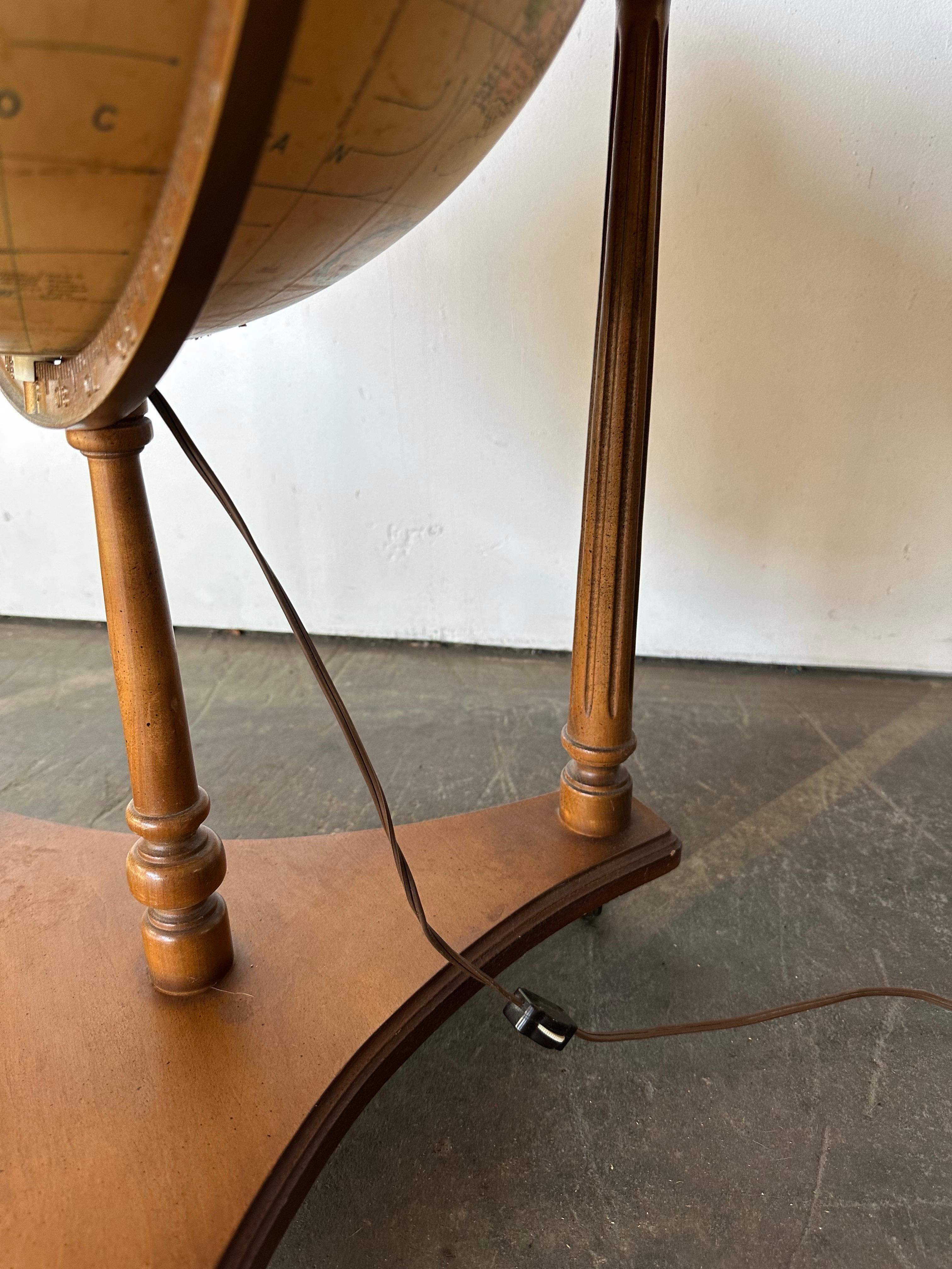 Mid-Century Modern Midcentury Replogle Illuminated Globe on Solid Wood Stand