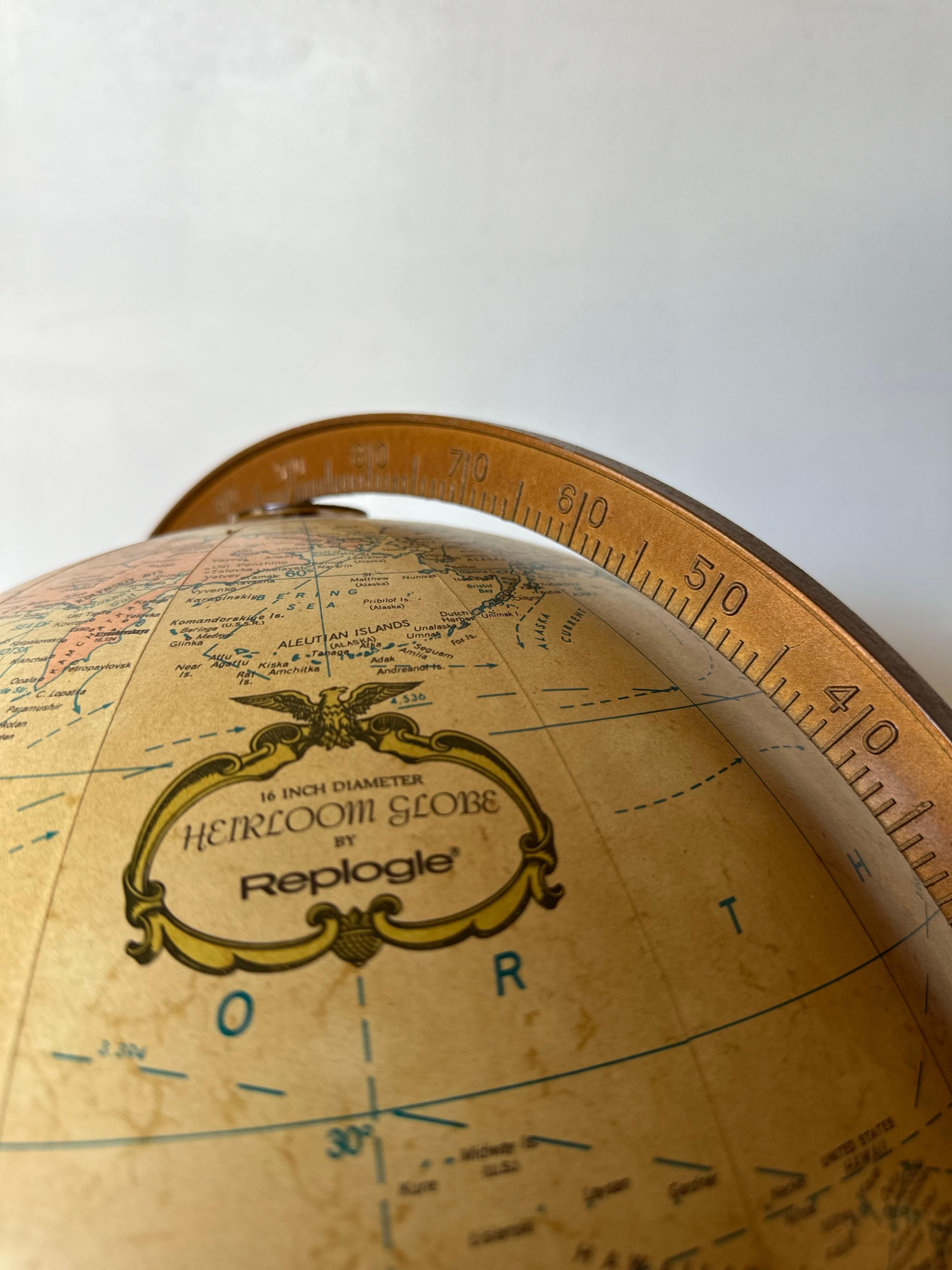 Midcentury Replogle Illuminated Globe on Solid Wood Stand 1