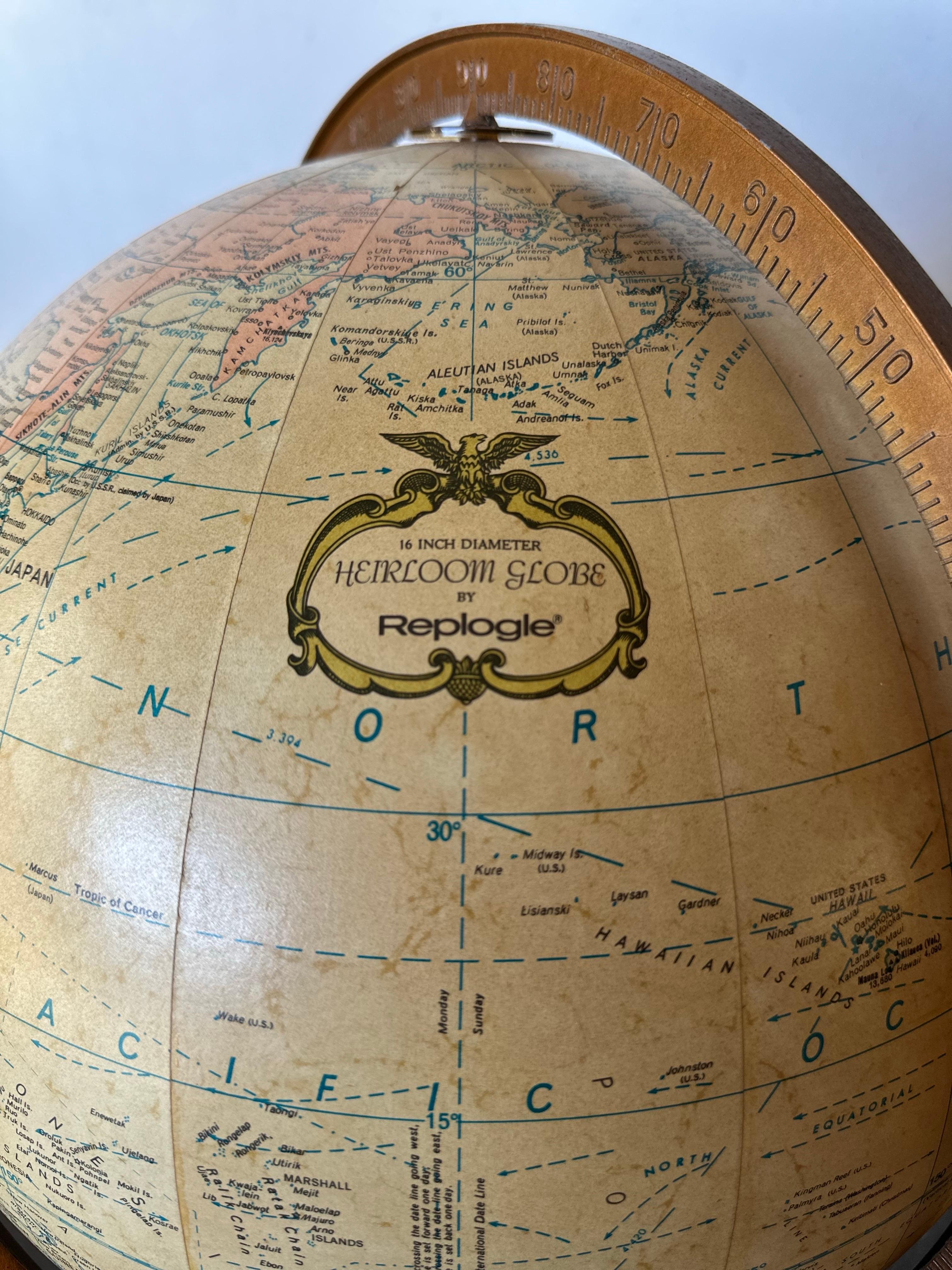 Midcentury Replogle Illuminated Globe on Solid Wood Stand 2