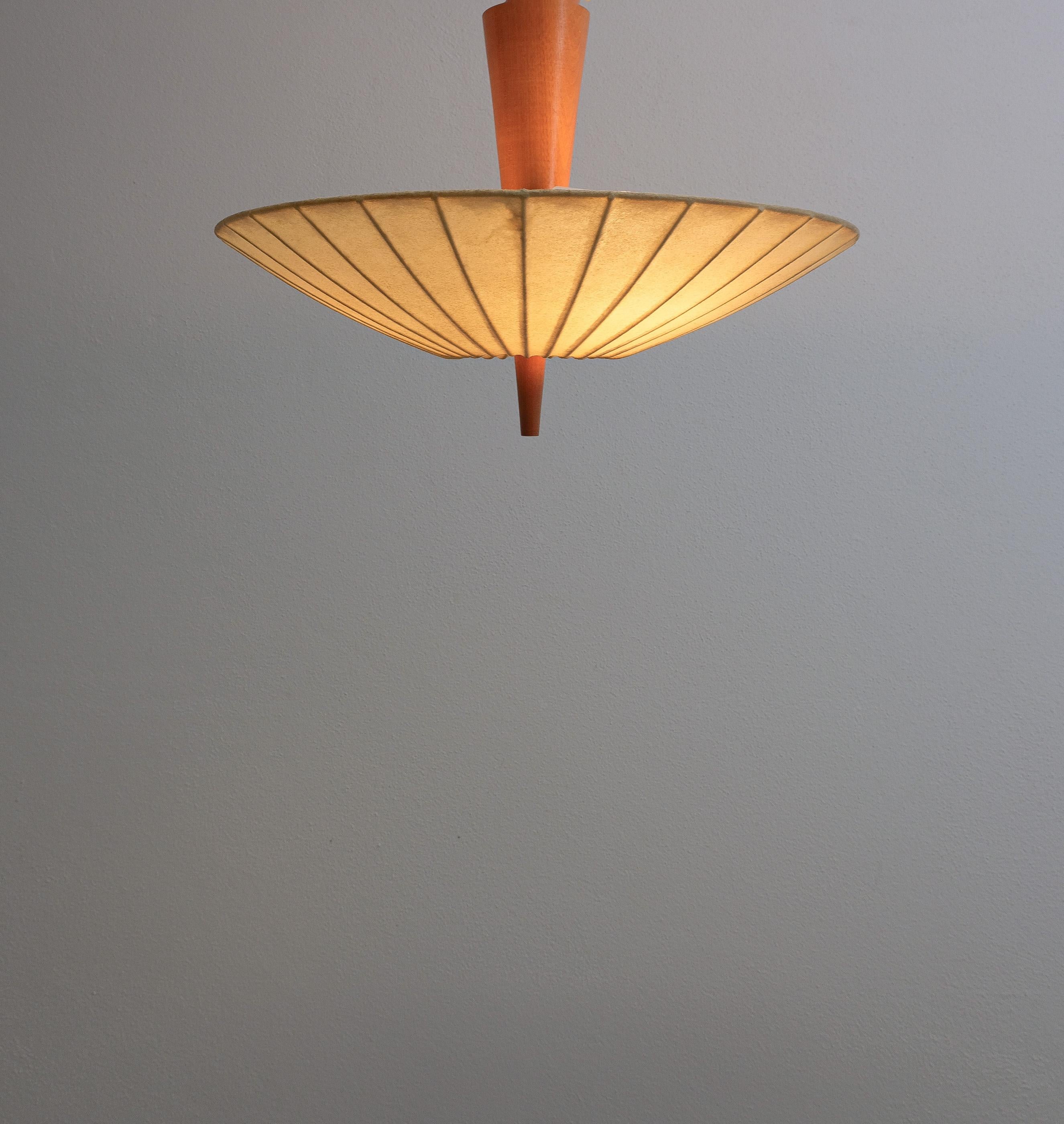 Italian Midcentury Resin Cocoon Flush Mount, Beech Wood Stem, Italy 1960