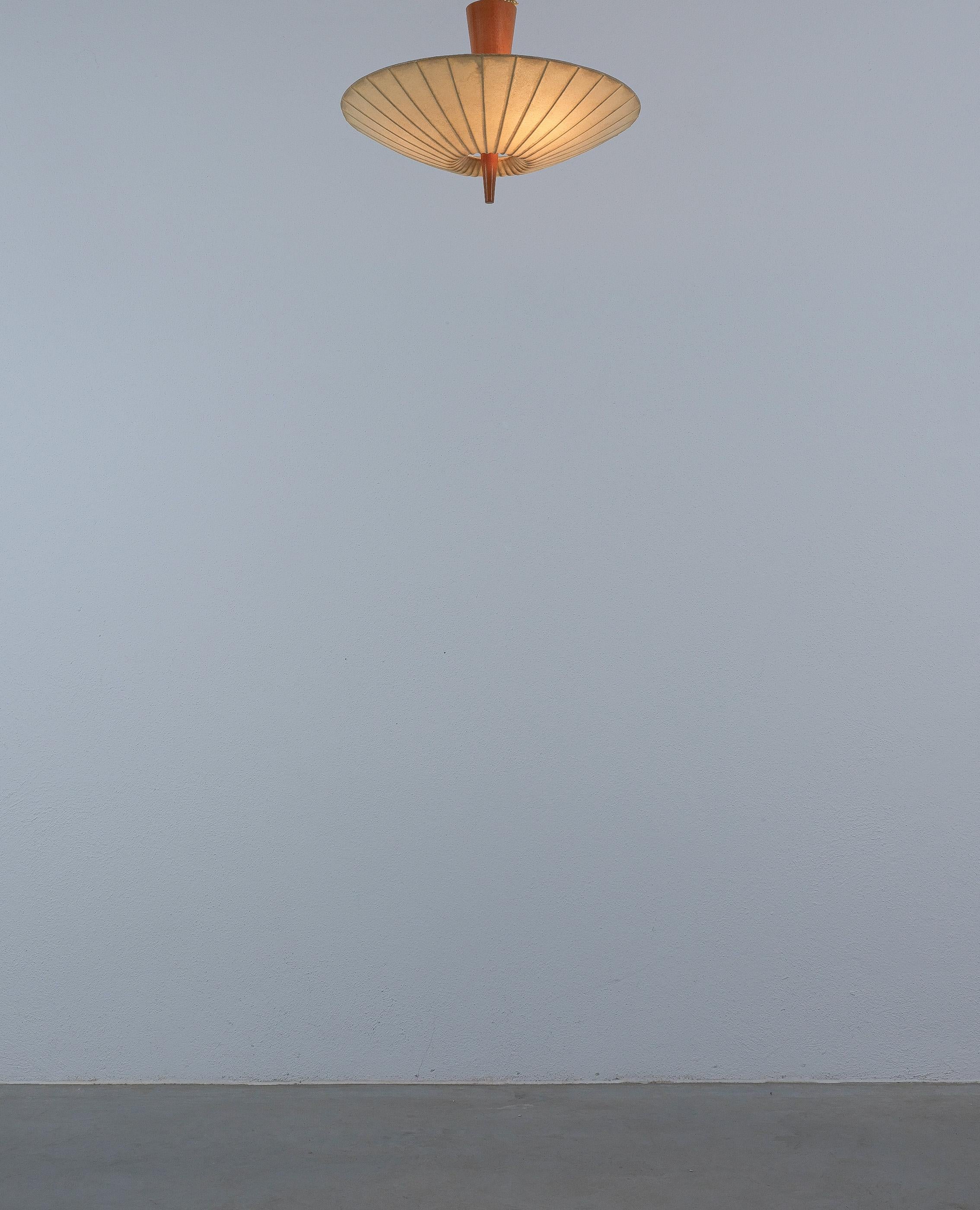 Midcentury Resin Cocoon Flush Mount, Beech Wood Stem, Italy 1960 In Good Condition In Vienna, AT