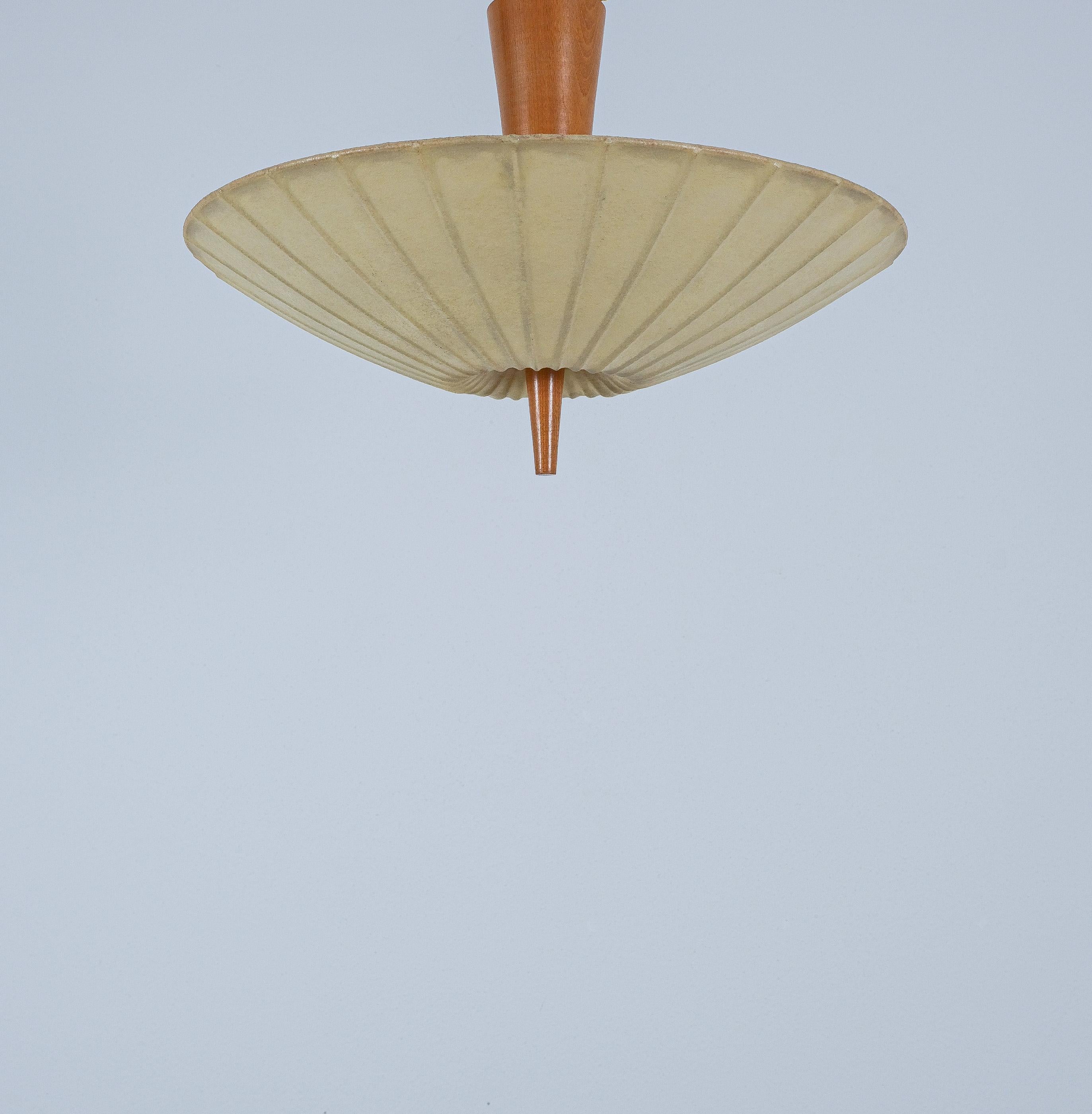 Mid-20th Century Midcentury Resin Cocoon Flush Mount, Beech Wood Stem, Italy 1960