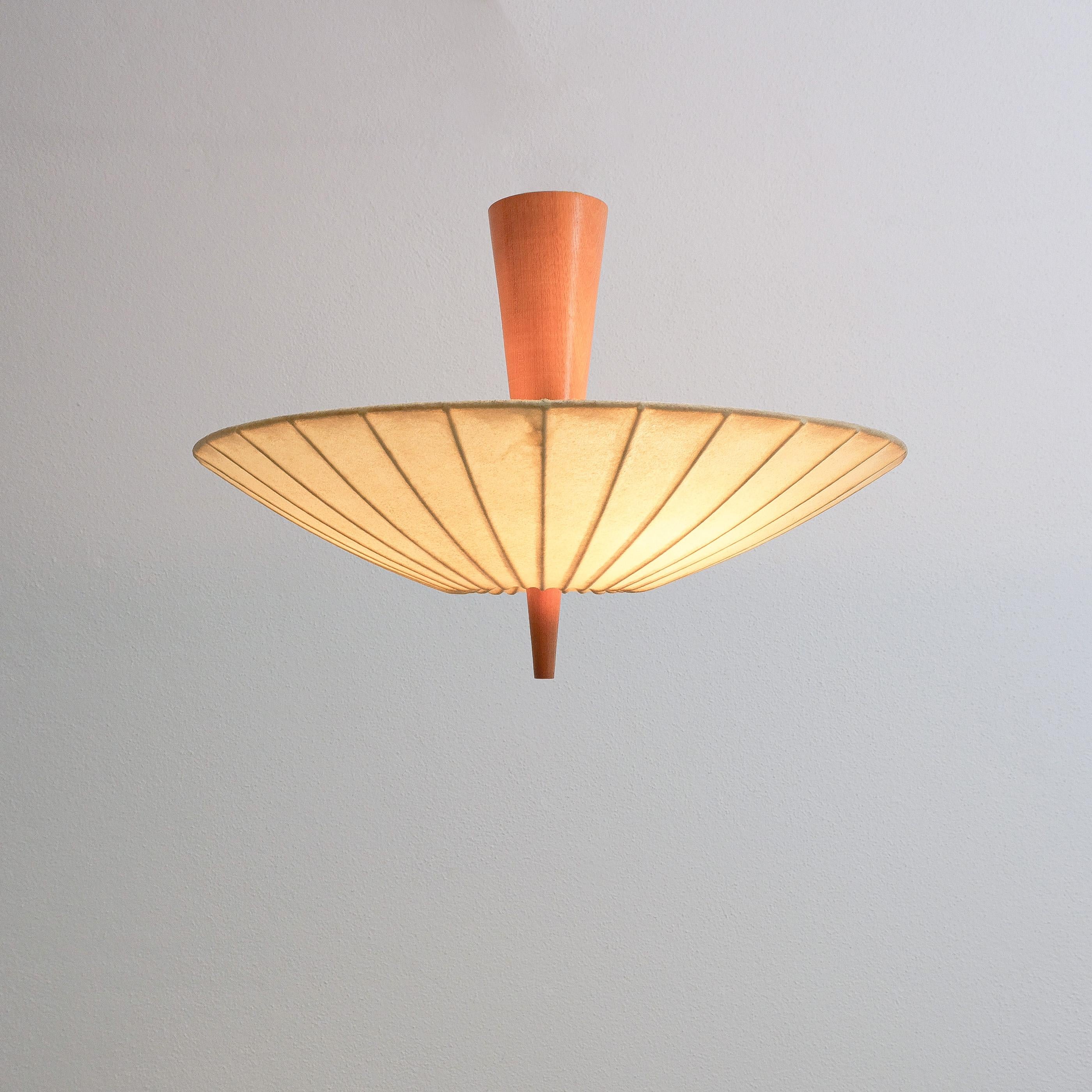 Midcentury Resin Cocoon Flush Mount, Beech Wood Stem, Italy 1960 2