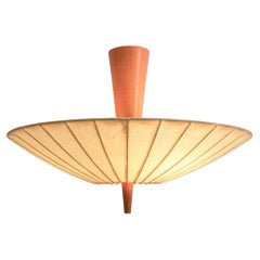 Midcentury Resin Cocoon Flush Mount, Beech Wood Stem, Italy 1960