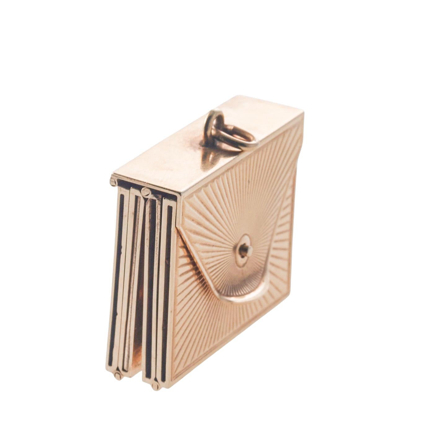 Women's or Men's Midcentury Retro Gold Folding Envelope Locket Pendant For Sale