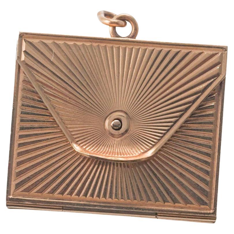 Midcentury Retro Gold Folding Envelope Locket Pendant For Sale