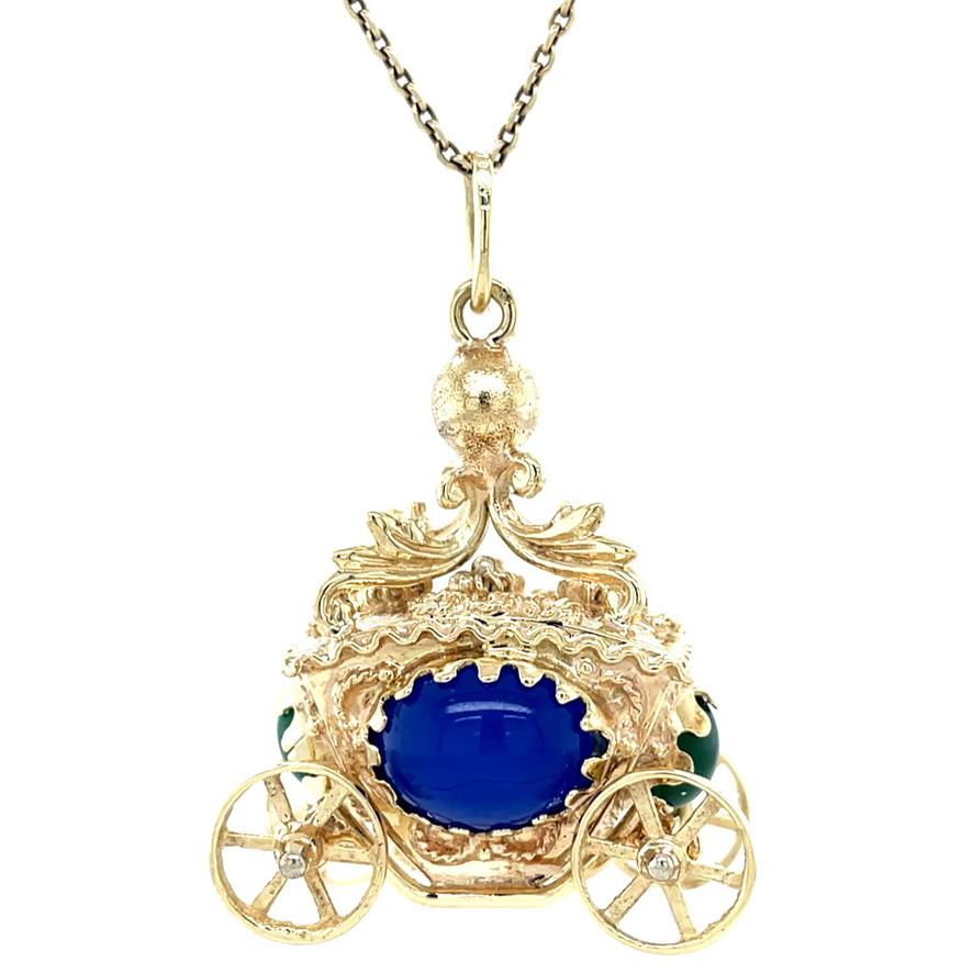 Goldener Kutschen-Charme aus der Jahrhundertmitte mit Chalcedon-Edelsteinen und gelenkigen Rädern im Zustand „Gut“ im Angebot in AMSTERDAM, NL