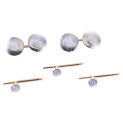 Midcentury Retro Star Sapphire Cabochon Gold Cufflinks Studs Set