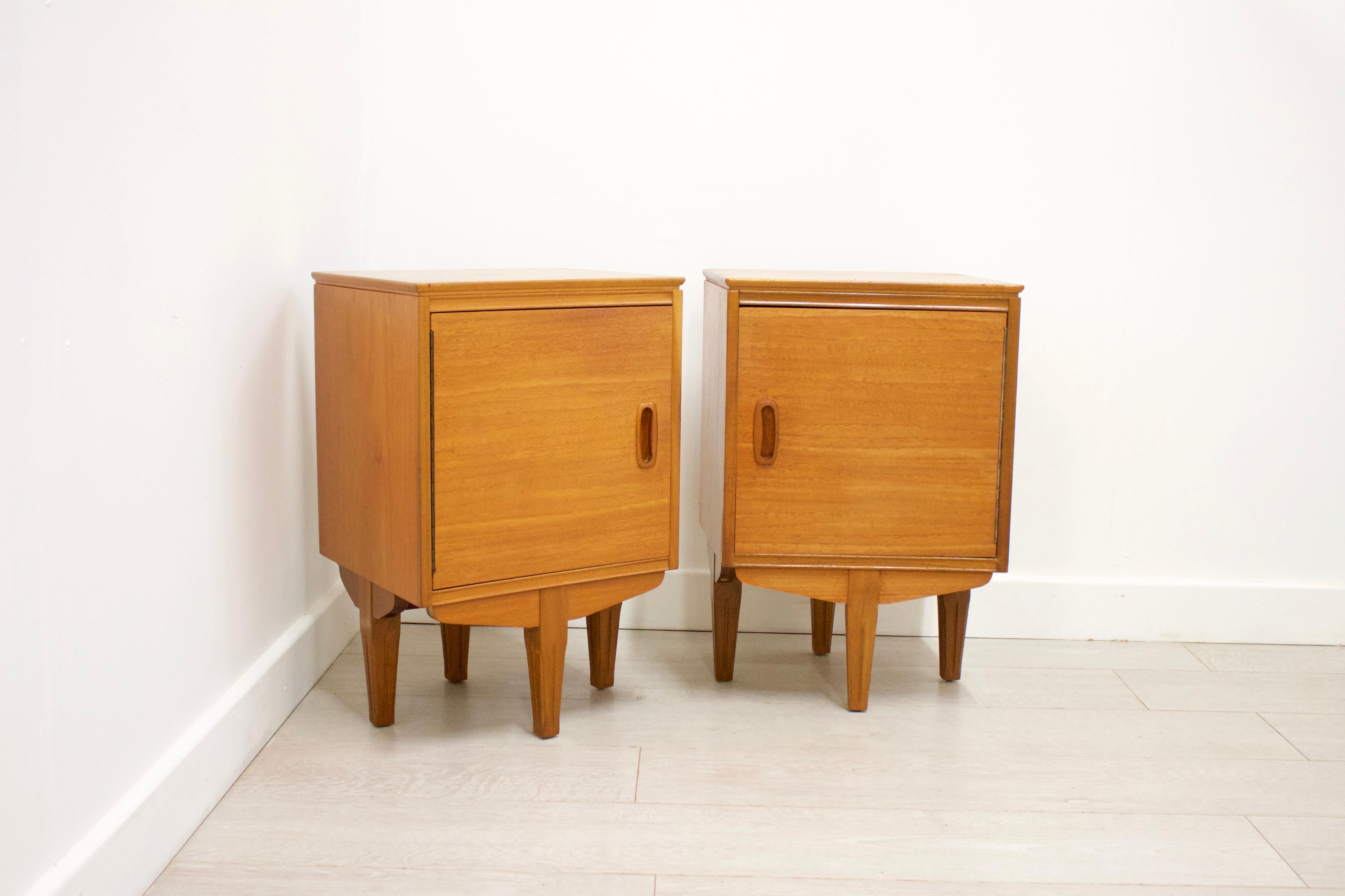 Mid-Century Modern Midcentury Retro Teak Bedside Cabinet Tables, Set of 2