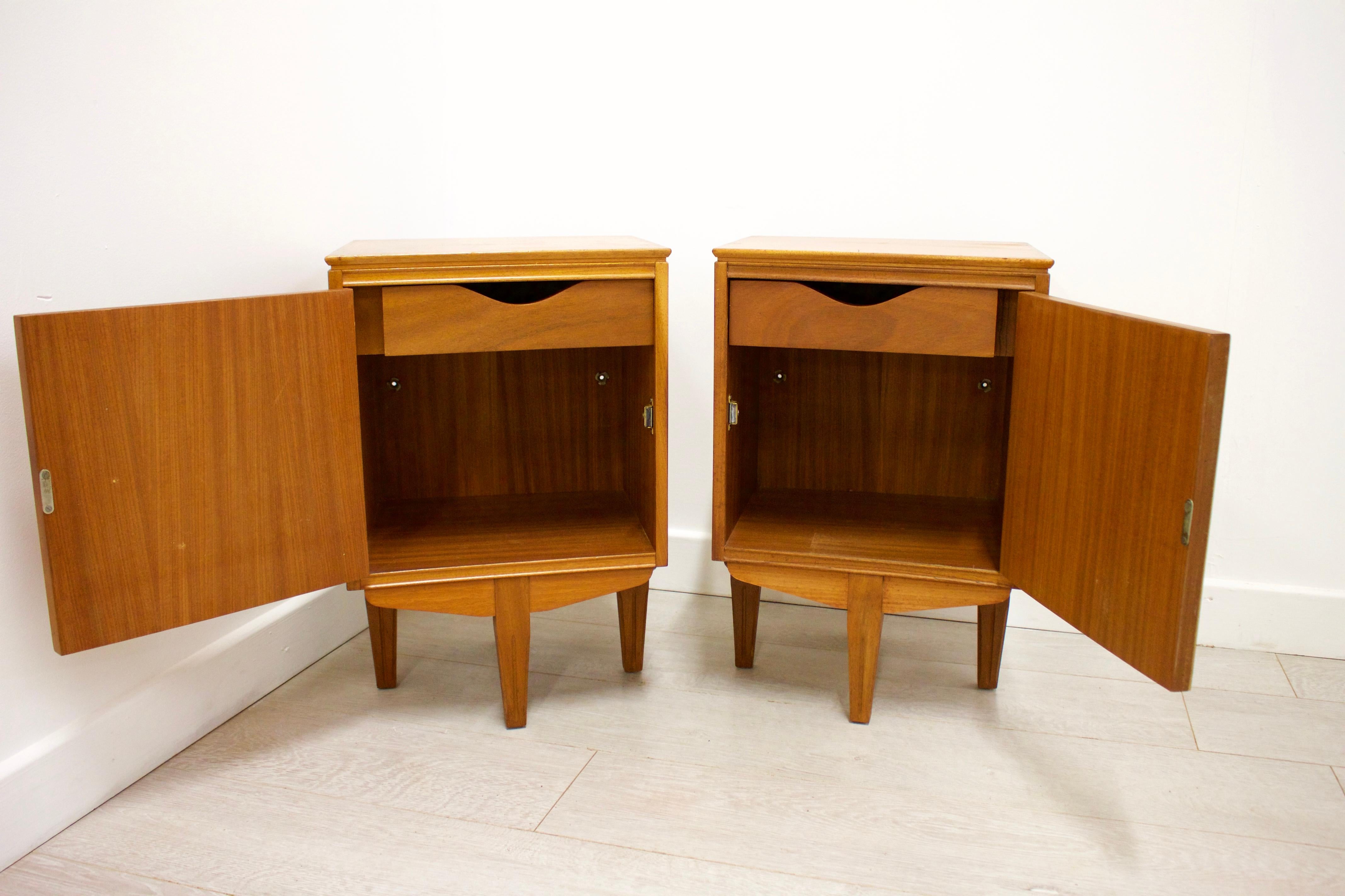 Veneer Midcentury Retro Teak Bedside Cabinet Tables, Set of 2