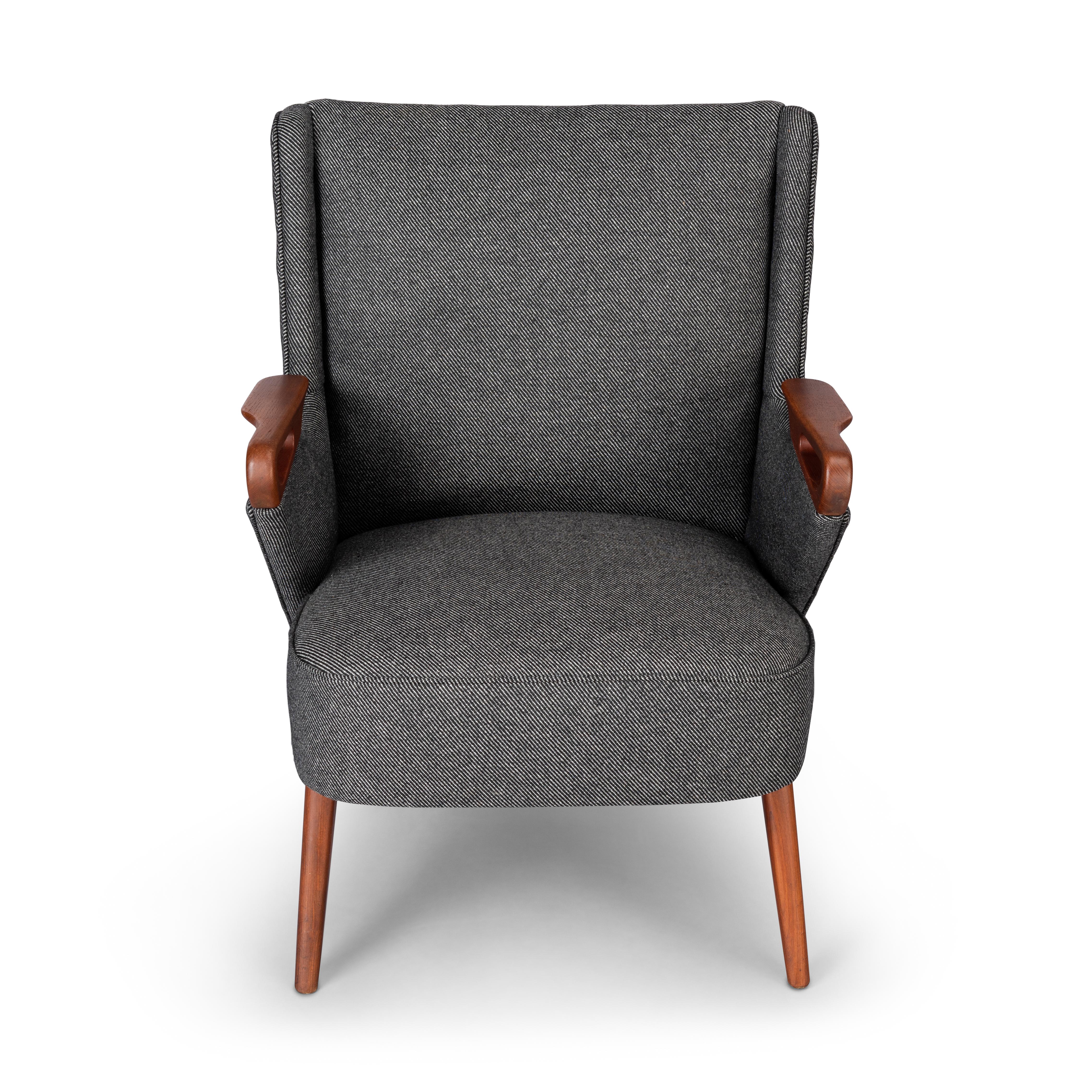 Mid-20th Century Midcentury Reupholstered Dark Grey Easy chair by C. Findahl Brodersen, 1950s