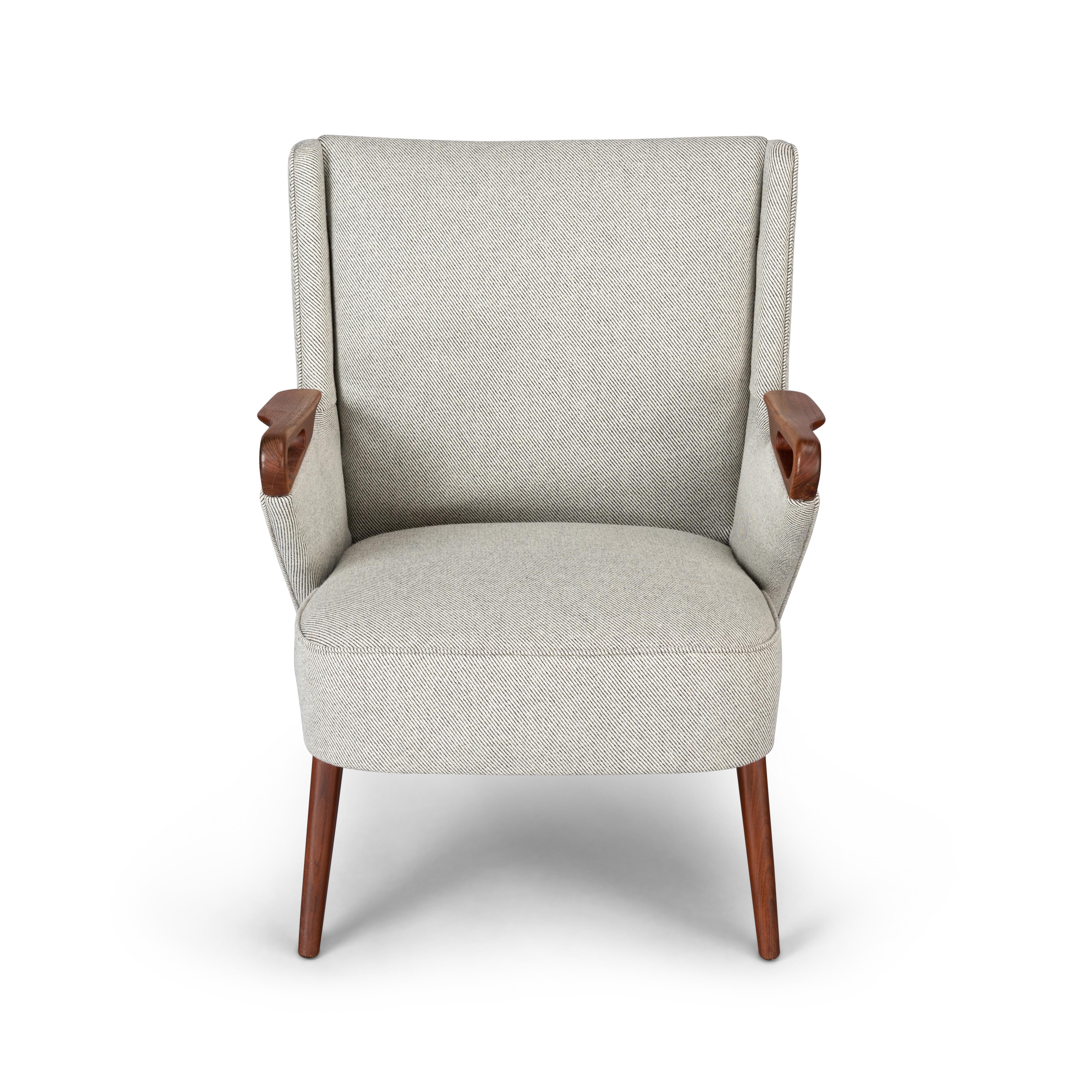 Wool Midcentury Reupholstered Ecru Easy Chair by C. Findahl Brodersen, 1950s