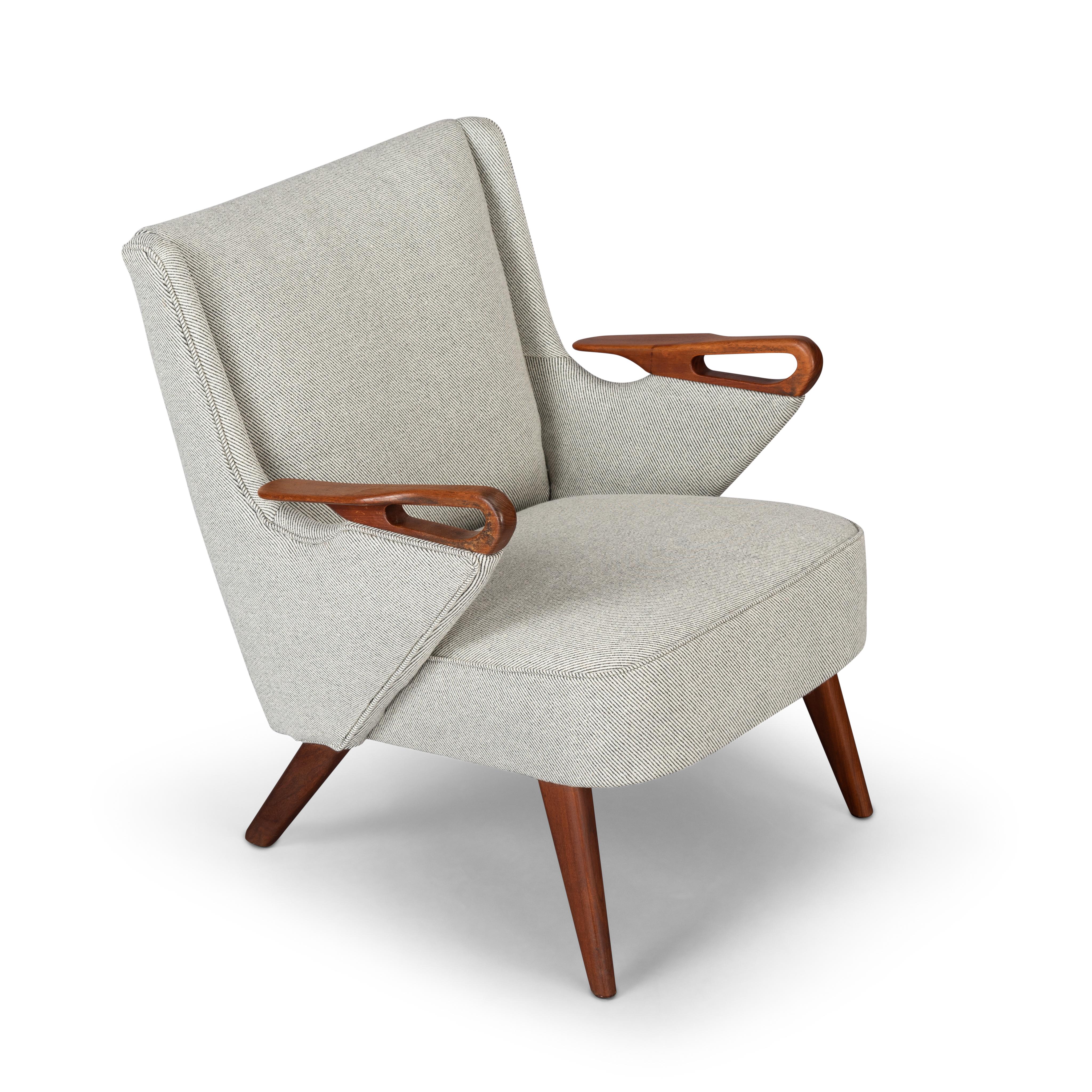 Midcentury Reupholstered Ecru Easy Chair by C. Findahl Brodersen, 1950s 1
