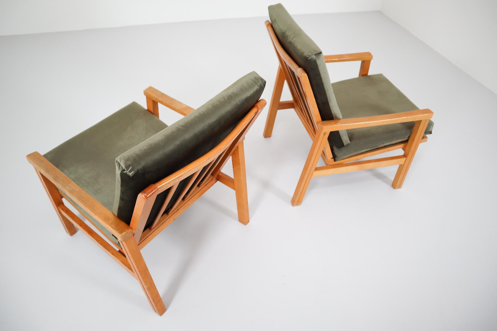 20th Century Midcentury Reupholstered Lounge Chairs in Green Velvet, Czech Republic, 1970s
