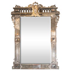 Midcentury Reverse Etched and Beveled Venetian Mirror with Neoclassical Details
