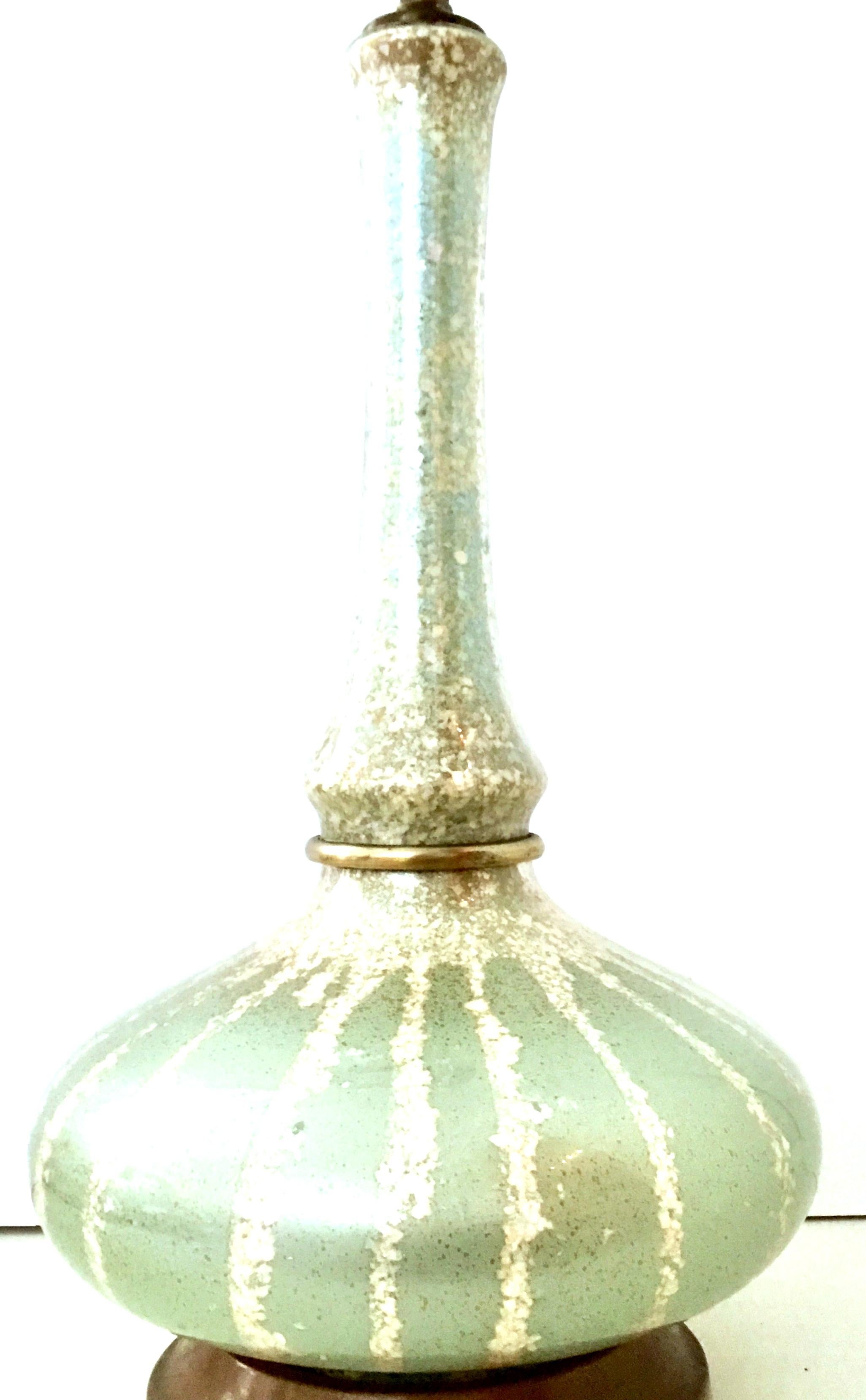 European Midcentury Reverse Painted Blown Art Glass Shell Encrusted Table Lamp For Sale