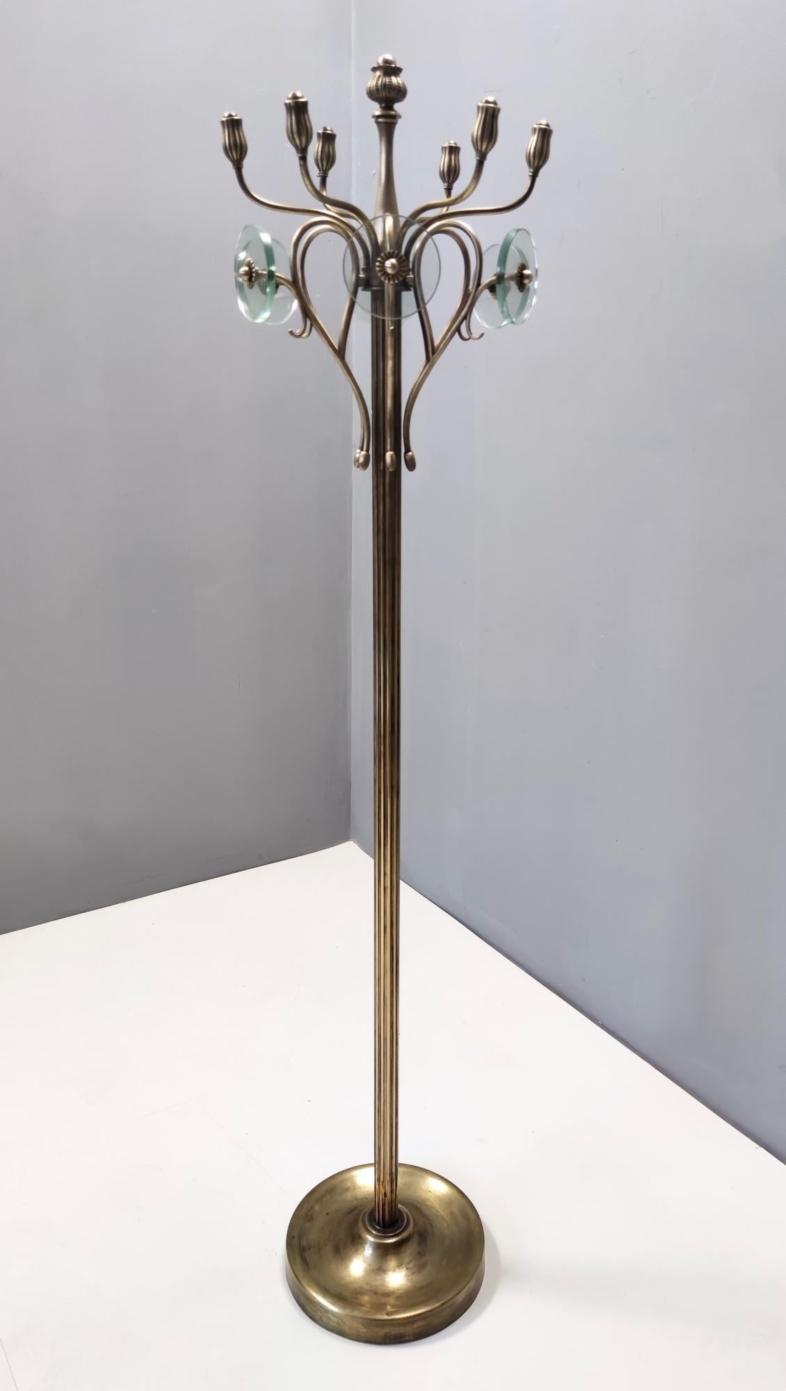 Vintage Revolving Brass and Glass Coat Rack Ascribable to Fontana Arte, Italy In Good Condition For Sale In Bresso, Lombardy