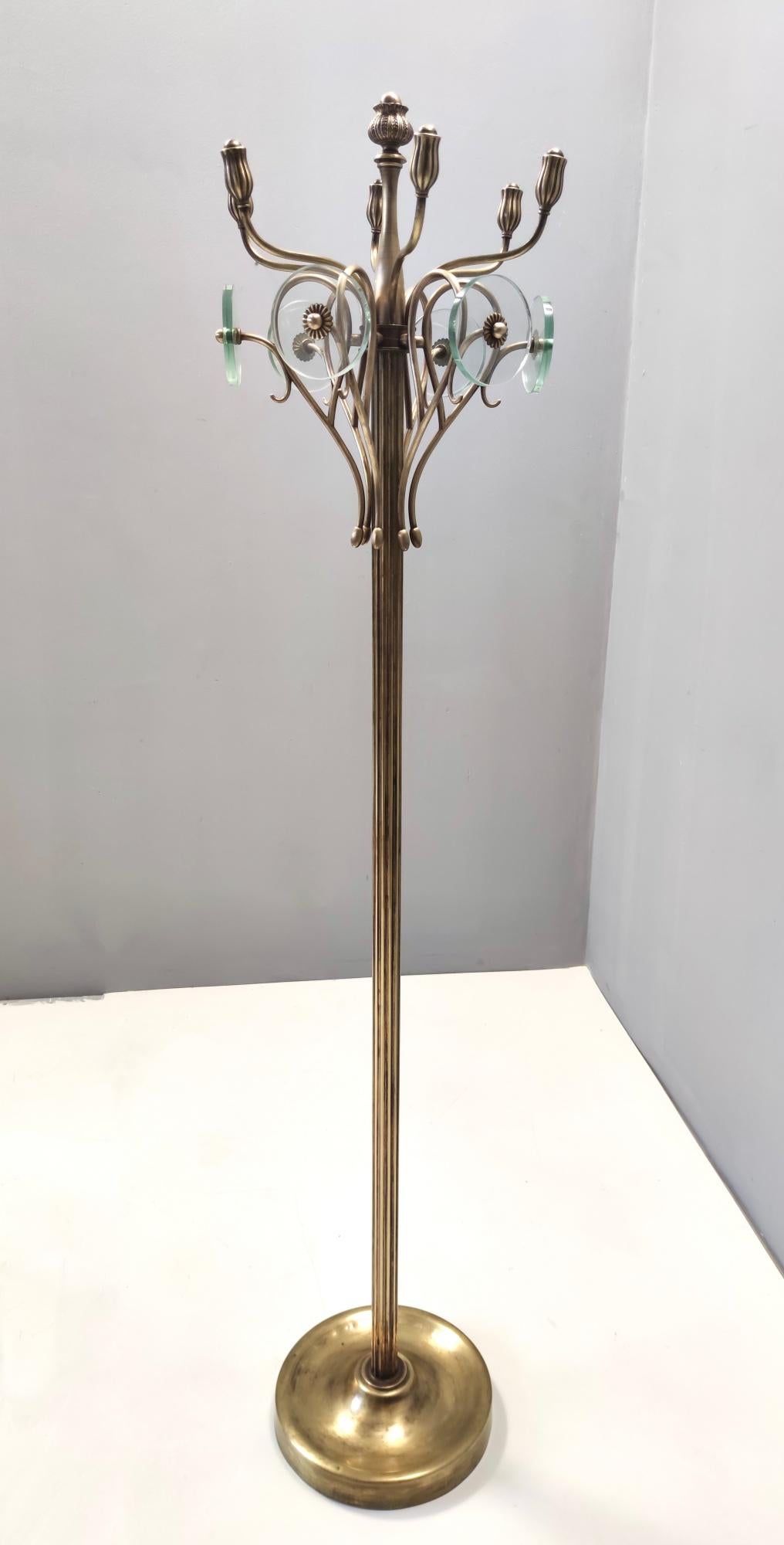 Mid-20th Century Vintage Revolving Brass and Glass Coat Rack Ascribable to Fontana Arte, Italy For Sale