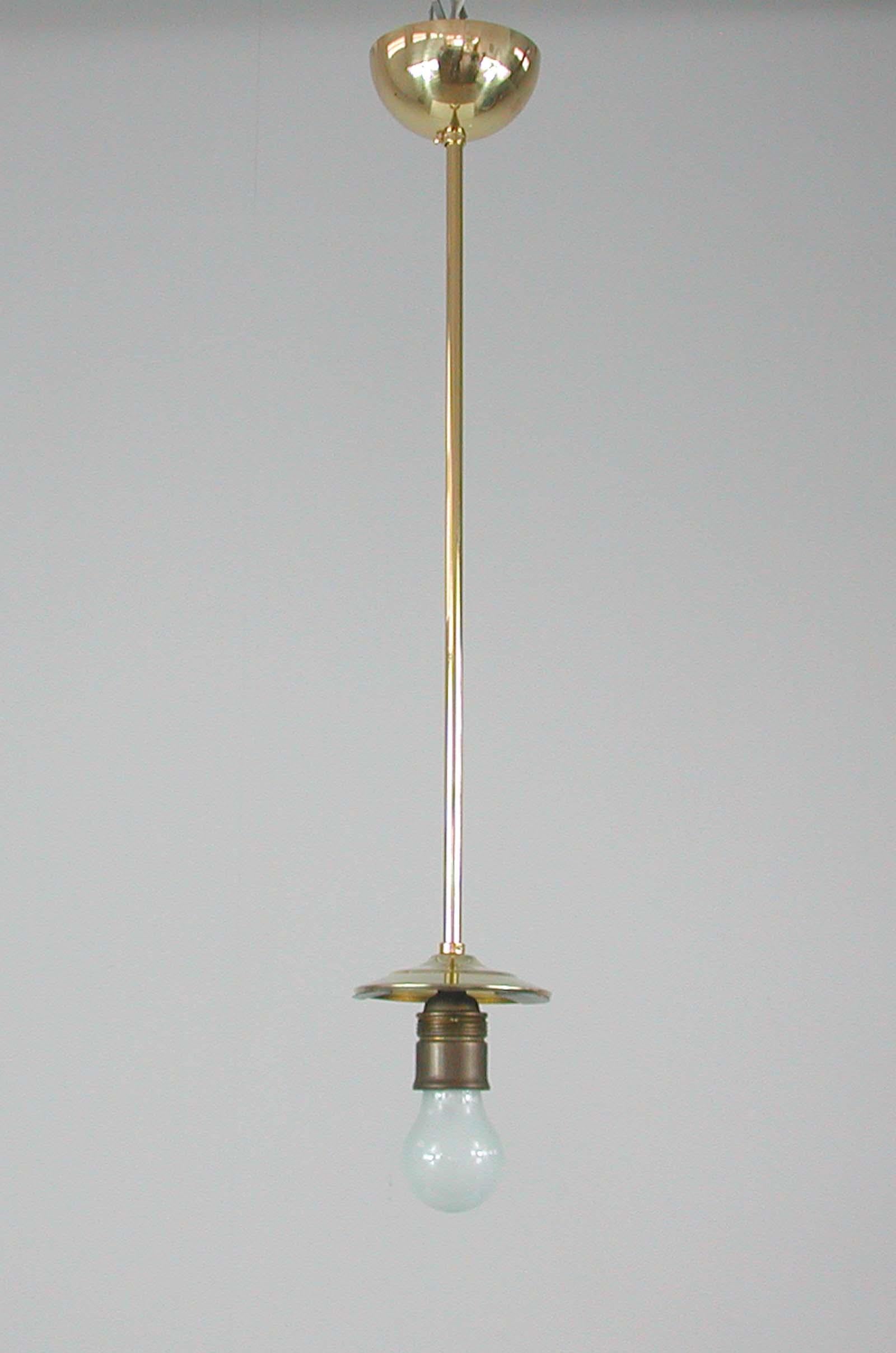Midcentury Ribbed Milk Glass & Brass Globe Pendant, Stilnovo 'attr.' For Sale 3