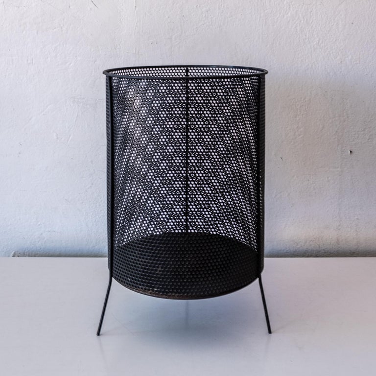 American Midcentury Richard Galef Perforated Metal Waste Paper Basket For Sale