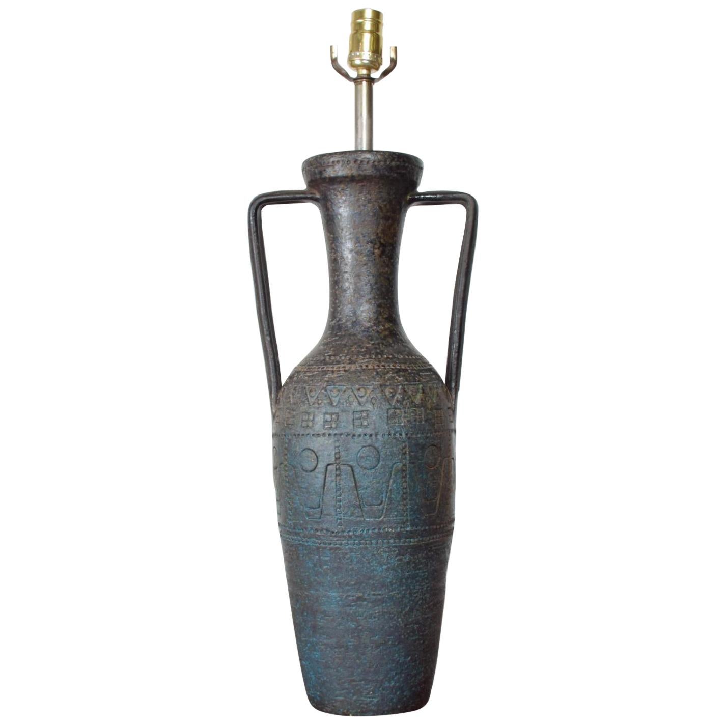 Midcentury Rimini Blue, Aldo Londi Bitossi, Ceramic Table Lamp, 1950s