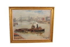 Schlepper auf der Themse, Ölgemälde aus der Jahrhundertmitte, signiert 1953